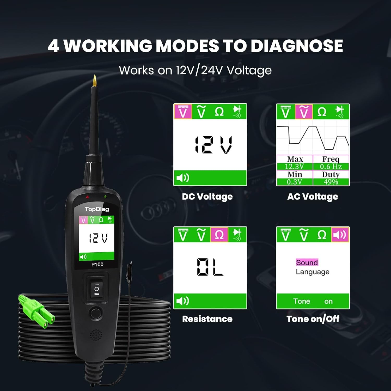 12V 24V Topdiag P100 Car Electrical Circuit Tester Power Probe Diagnostic Tool