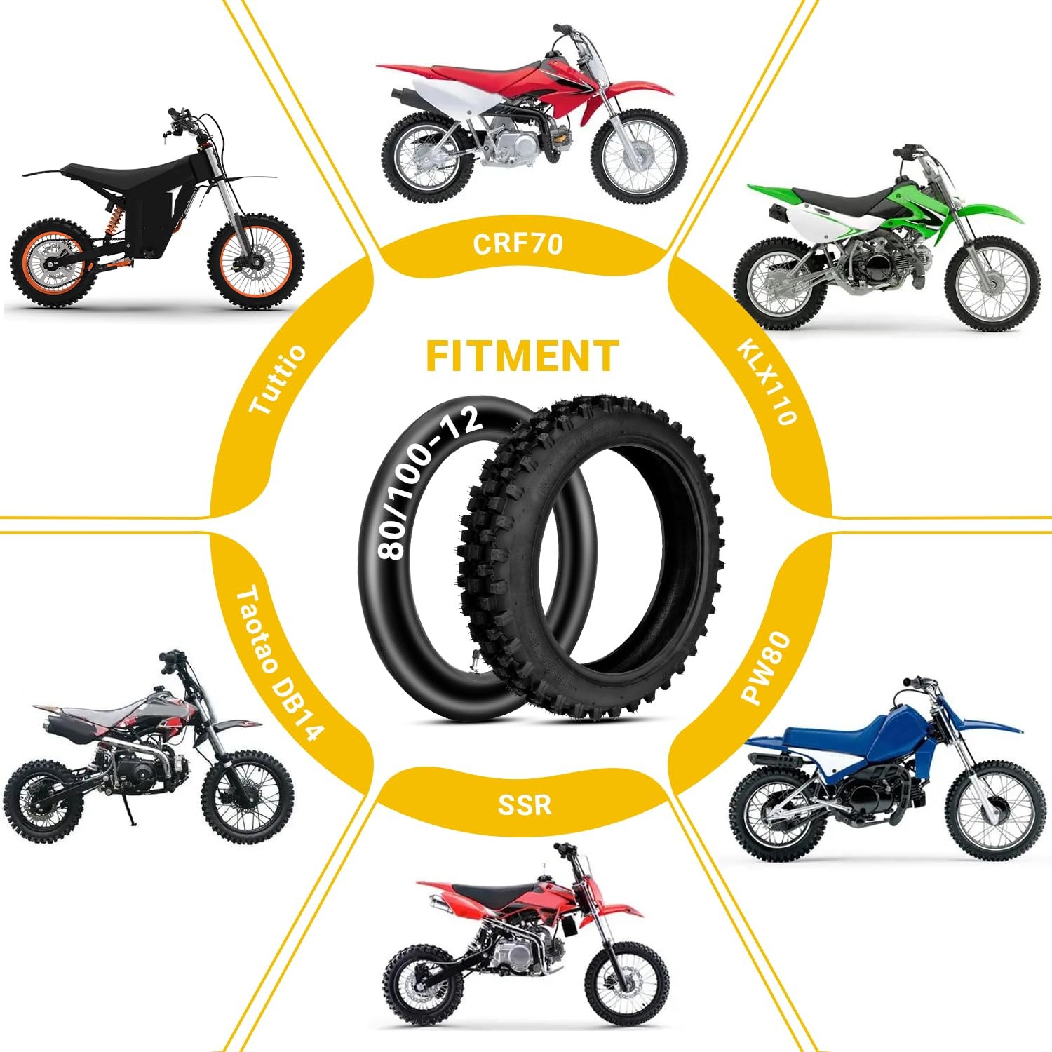 HIAORS 3.00-12 80/100-12 Dirt Bike Tire and Tube