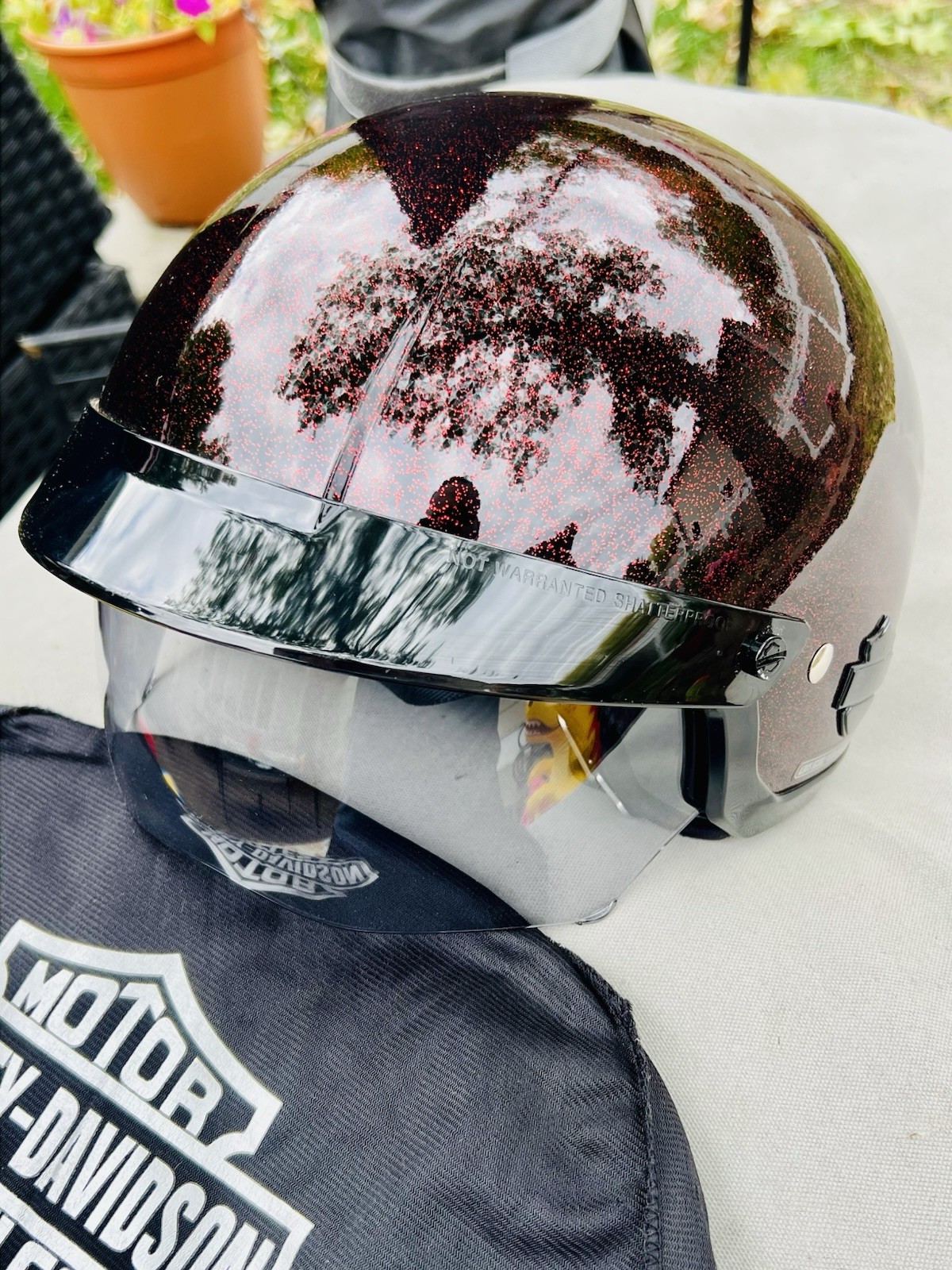 Harley Davidson Women’s Paramount Sun shield Half Helmet/Red Glitter/Sparkle/LG