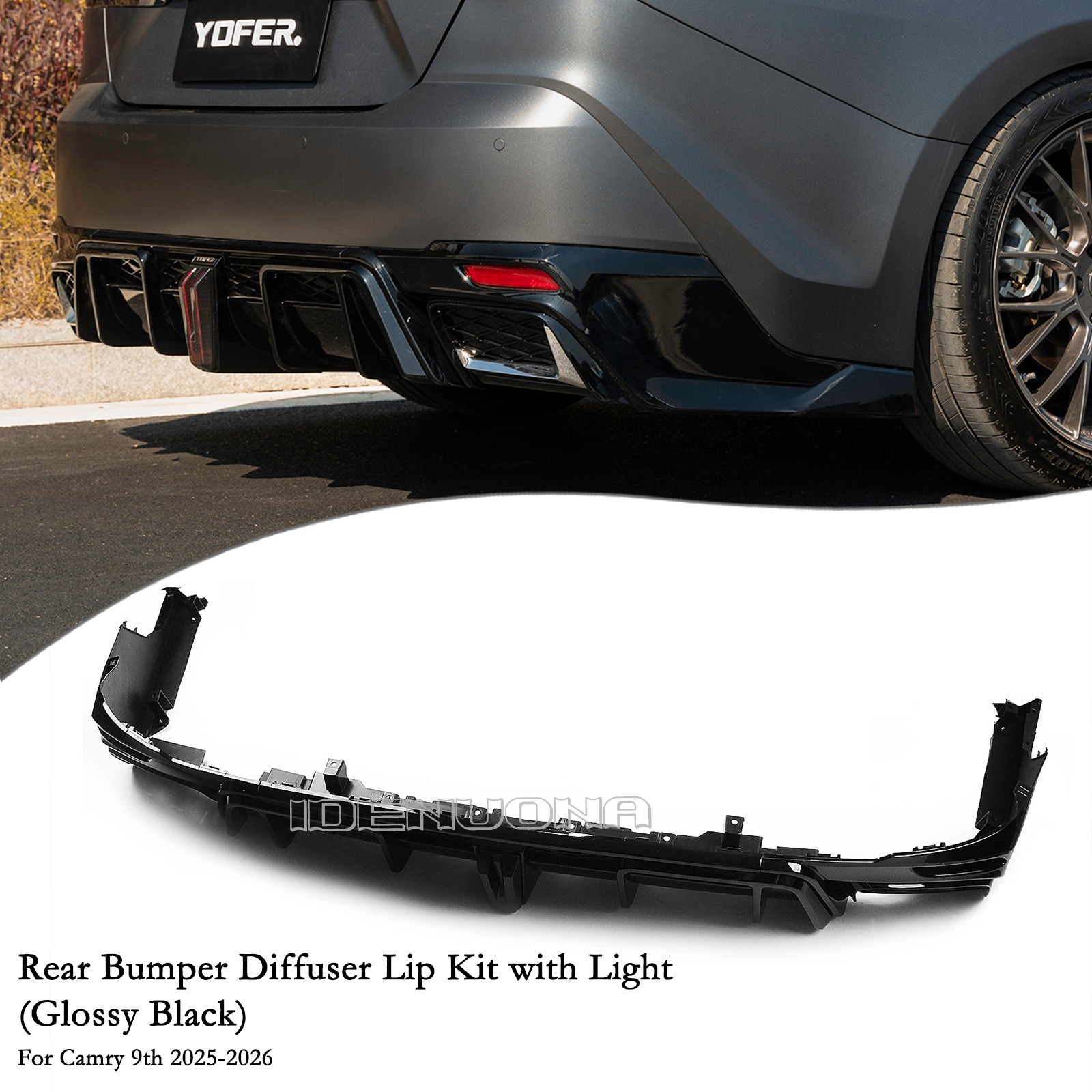 Black Rear Bumper Lower Diffuser Lip W/ Light For Toyota Camry 9th 25-26 YOFER