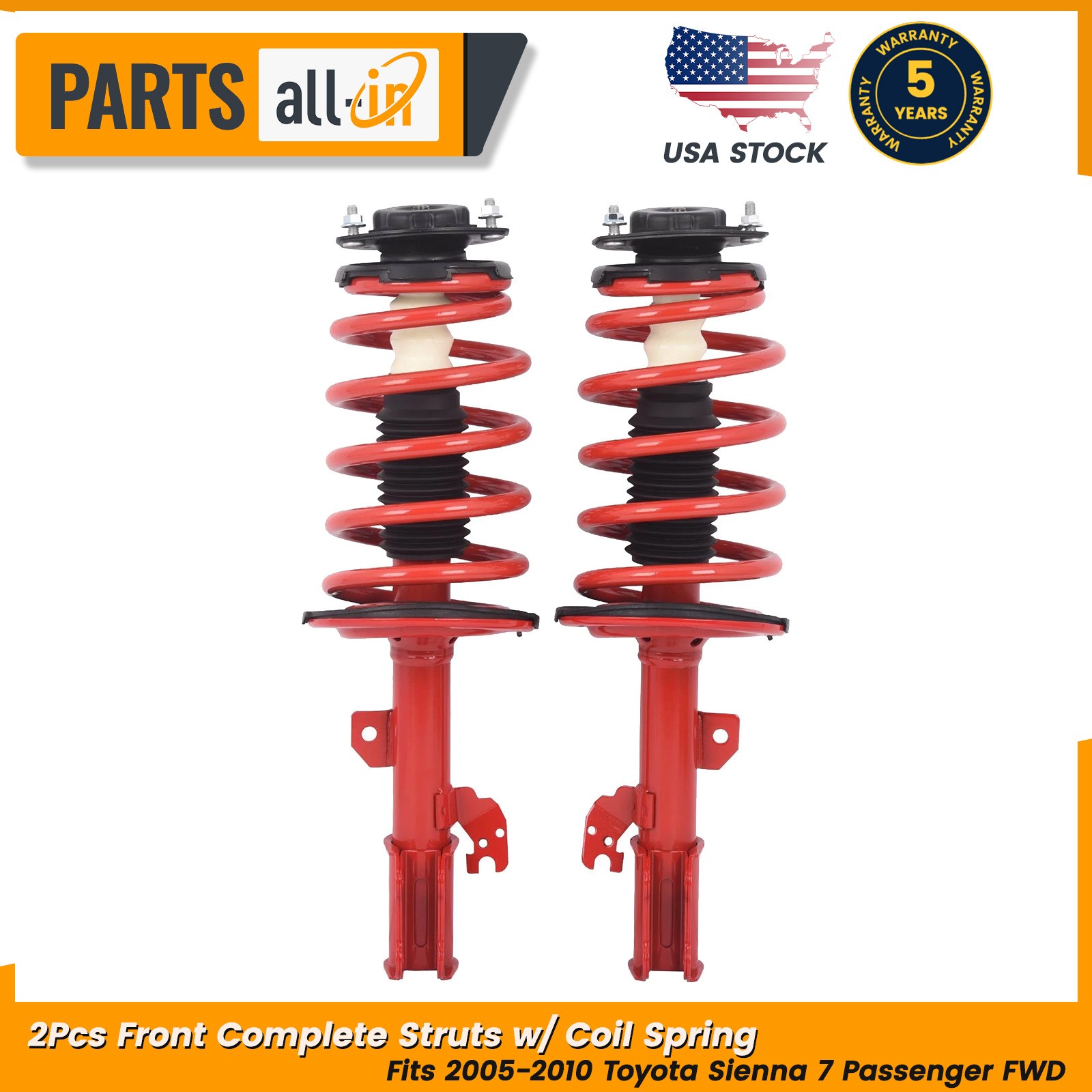 Pair Front Struts Shocks Assembly Fits Toyota Sienna 7 Passenger FWD 2005-2010
