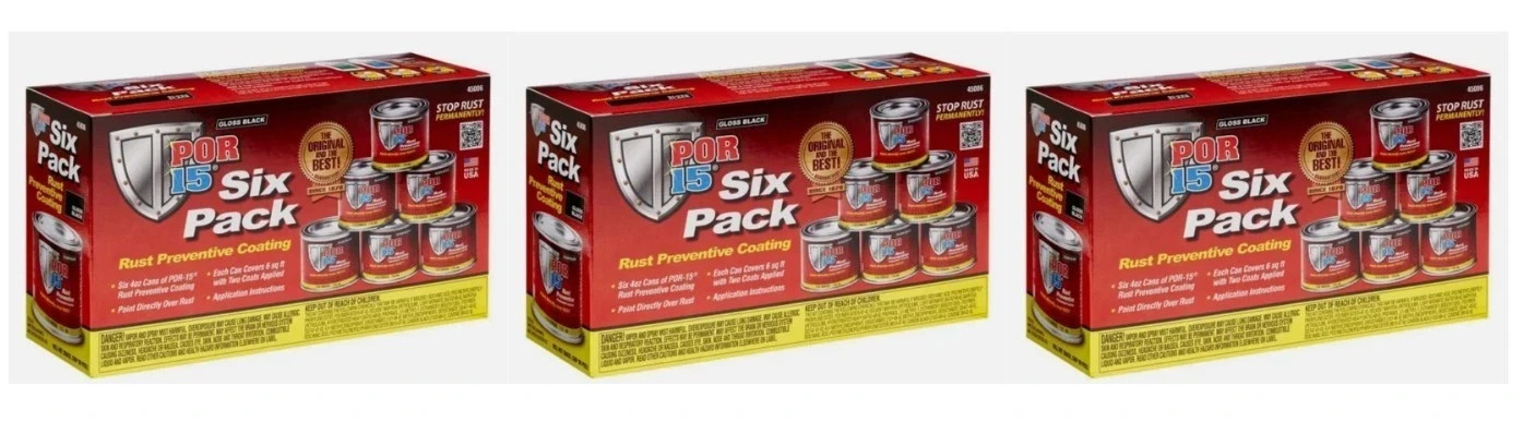 New POR-15 45006 Gloss Black Rust Preventative Coating 4 oz Each, 6Pack (3 kits)