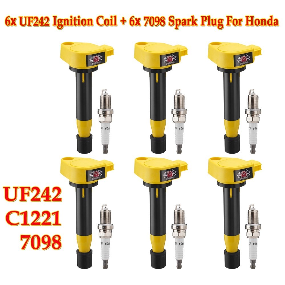 6Pack UF242 Ignition Coil and Spark Plug For Honda Accord Odyssey Acura CL TL