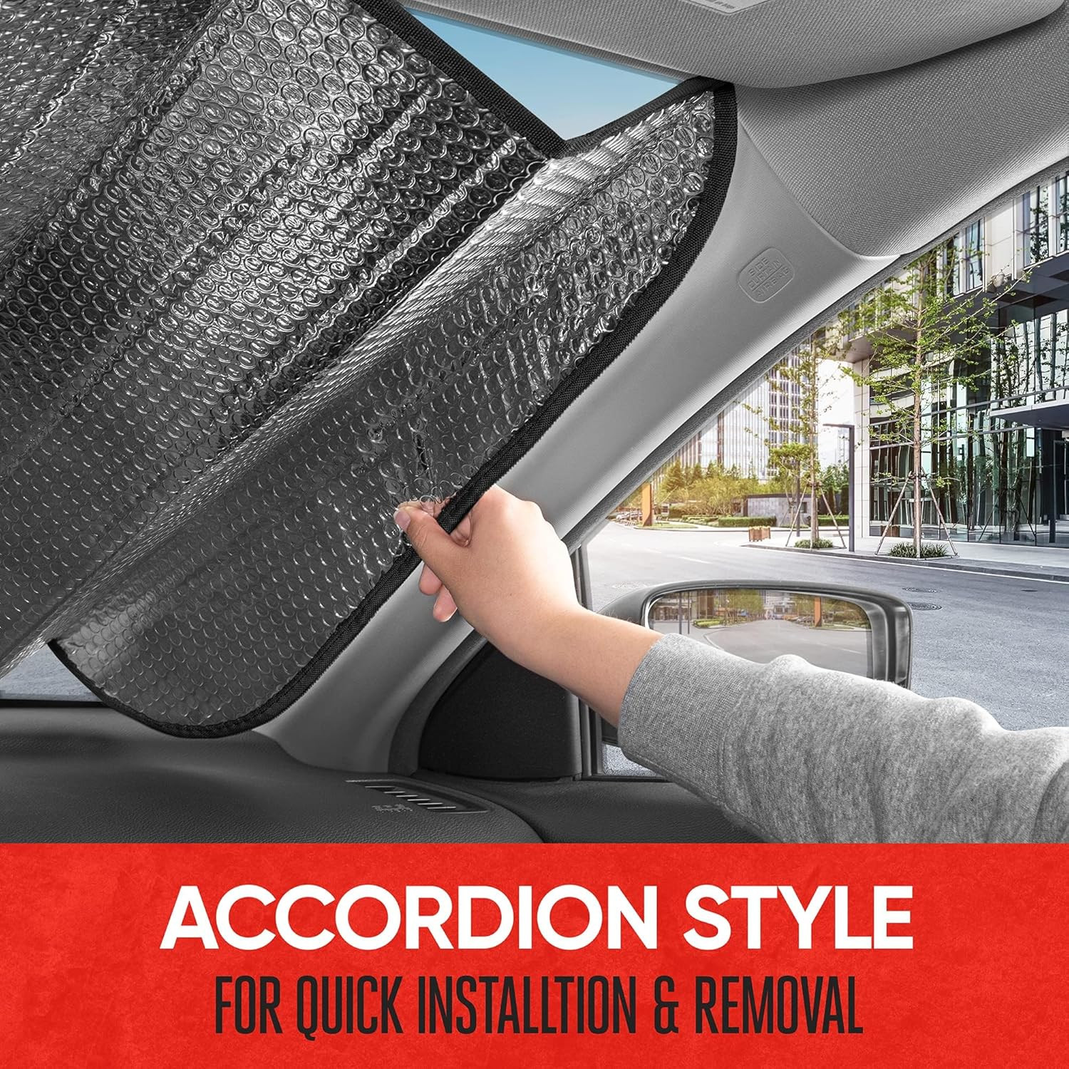 Motor Trend Auto Sun Shade – BLACK Jumbo Windshield Front Window Protection