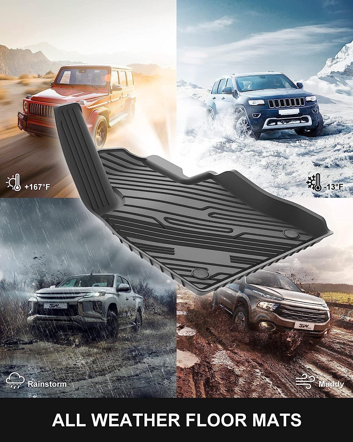 3W Floor Mats For Ford Bronco Sport 2021 2022 2023 2024 All Weather TPE Liner