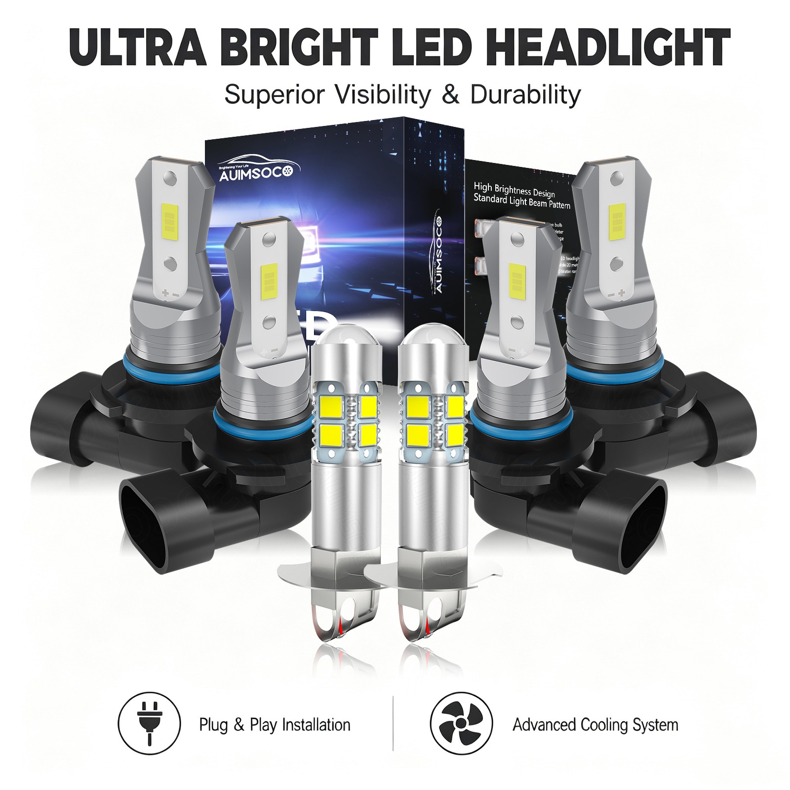 For Buick Regal 1990-1992 1994-1995 6x LED Headlight Bulbs High Low Fog Lights
