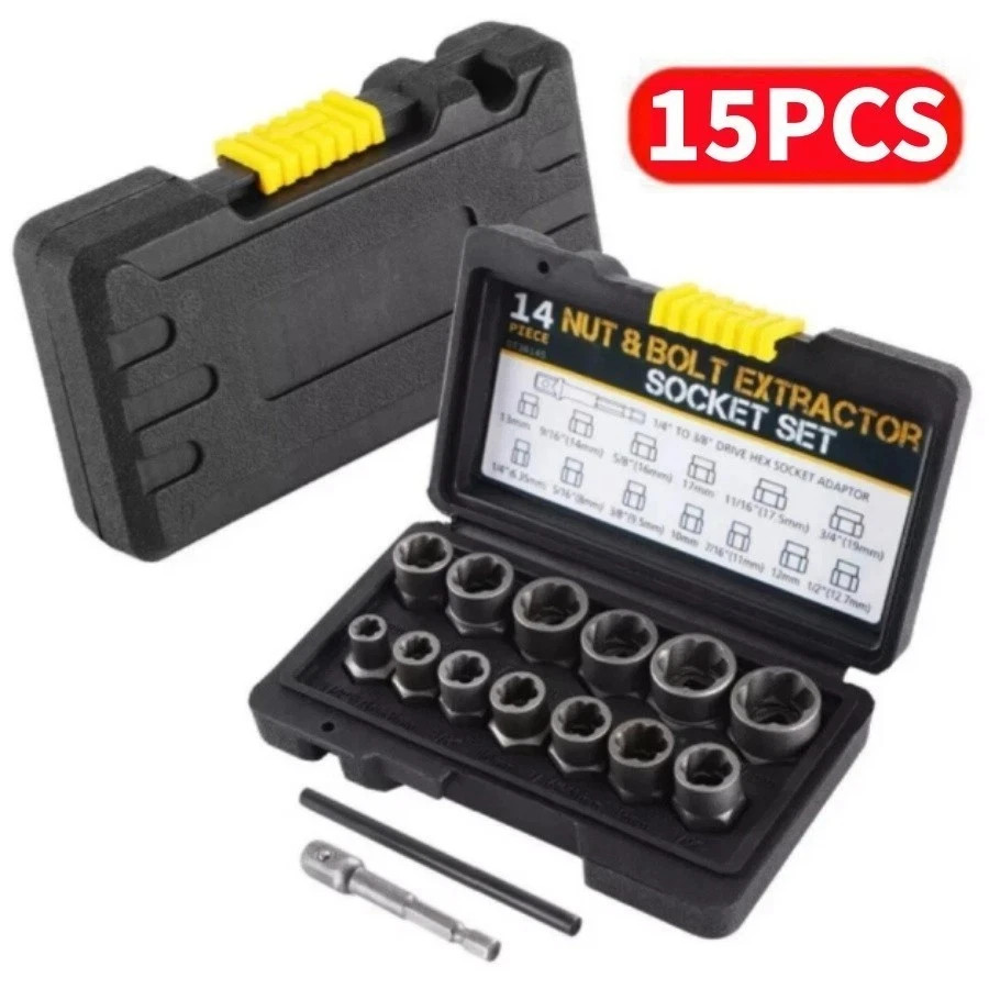 15PCS Impact Damaged Bolt Nut Screw Remover Tool Socket Threading Extractor New