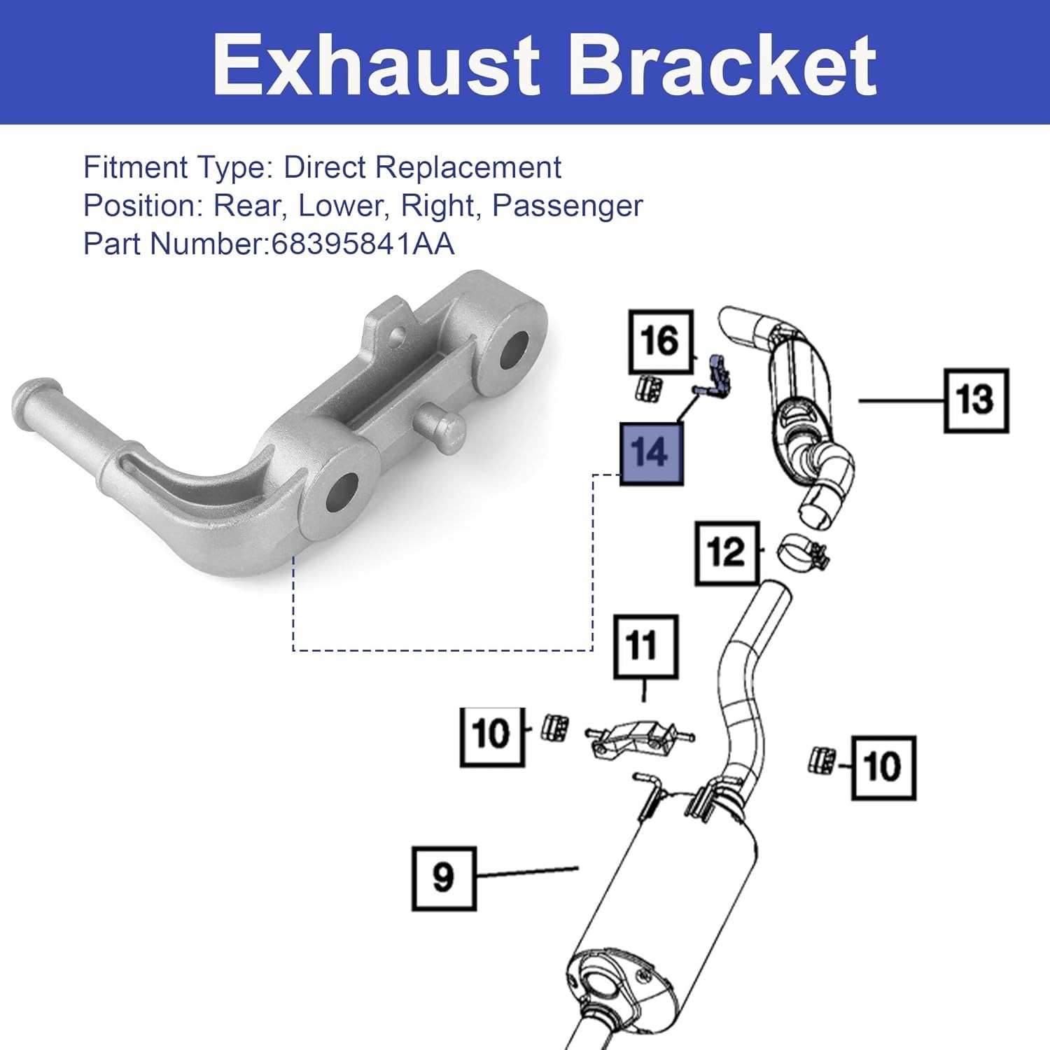Rear Right Exhaust Components-Tailpipe Bracket For Ram 1500 2019-2025 68395841AA
