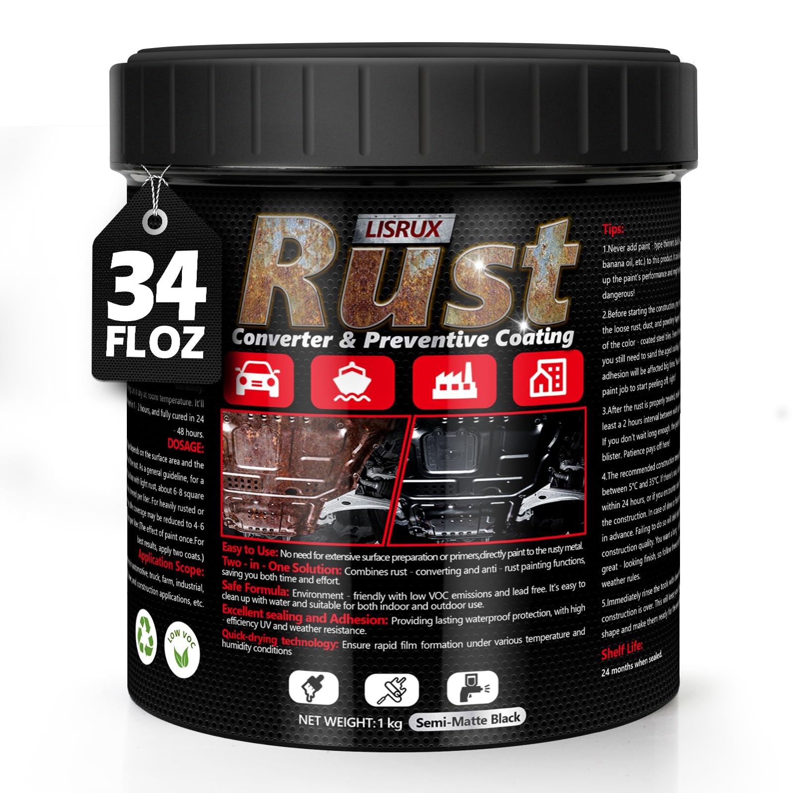 4-in-1 Rust Converter & Metal Primer, 34 Fl Oz Black Black-34 FL OZ