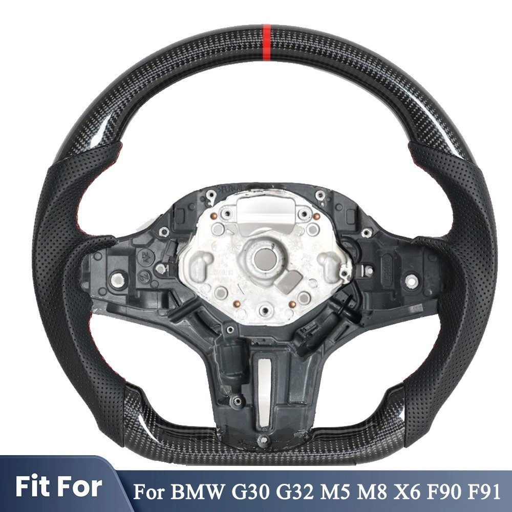 Real Carbon Fiber Flat Steering Wheel For BMW G30 G32 M5 M8 X6 F90 F91 G12 G02