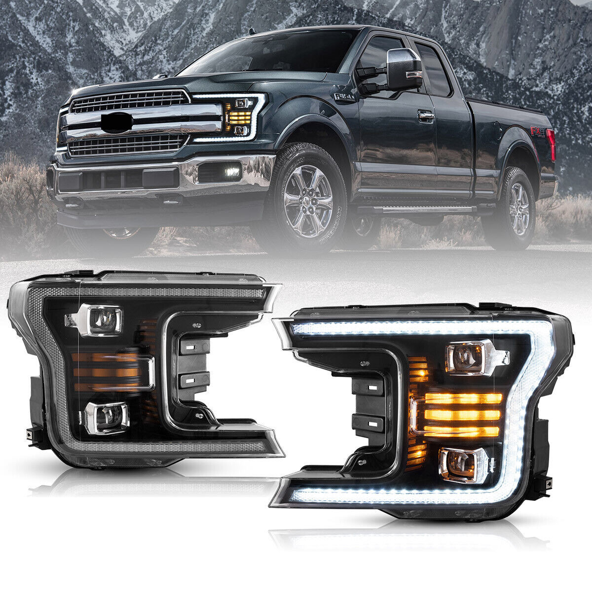 VLAND Full LED Headlights F-150 DRL For 2018-2020 Ford F150 Front Lamps Assembly