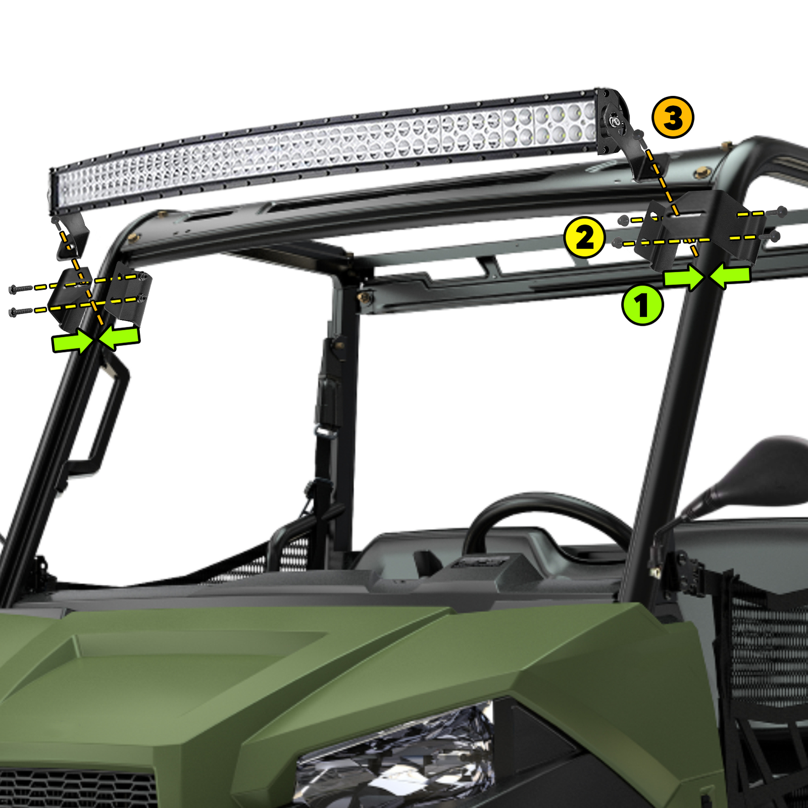 Pro-fit Cage 50” Light Bar LED Pods Bracket For Polaris Ranger XP 570 1000 Crew