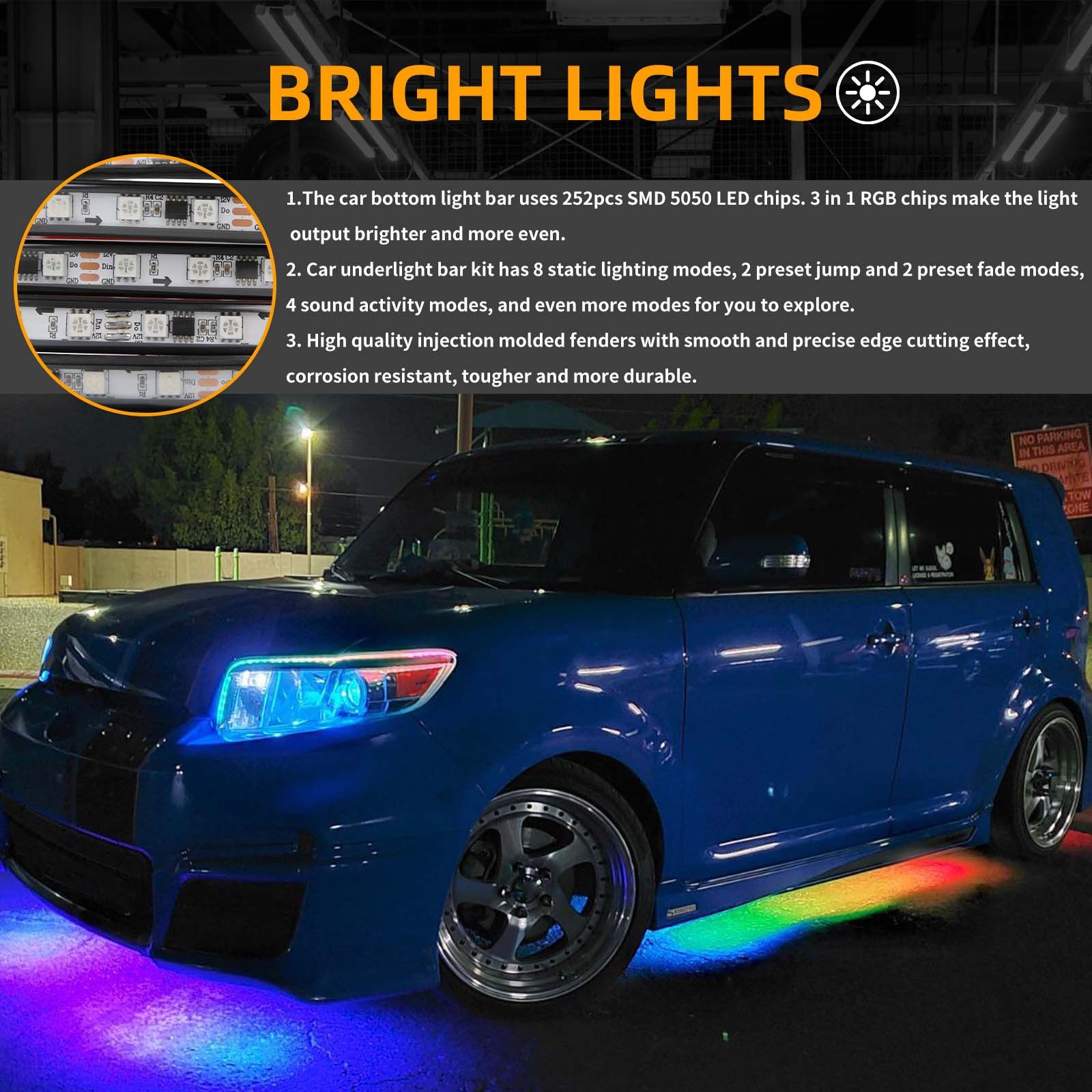 6PCS RGB LED Underglow Neon Light Strip Remote + APP Control For Hyundai Sonata