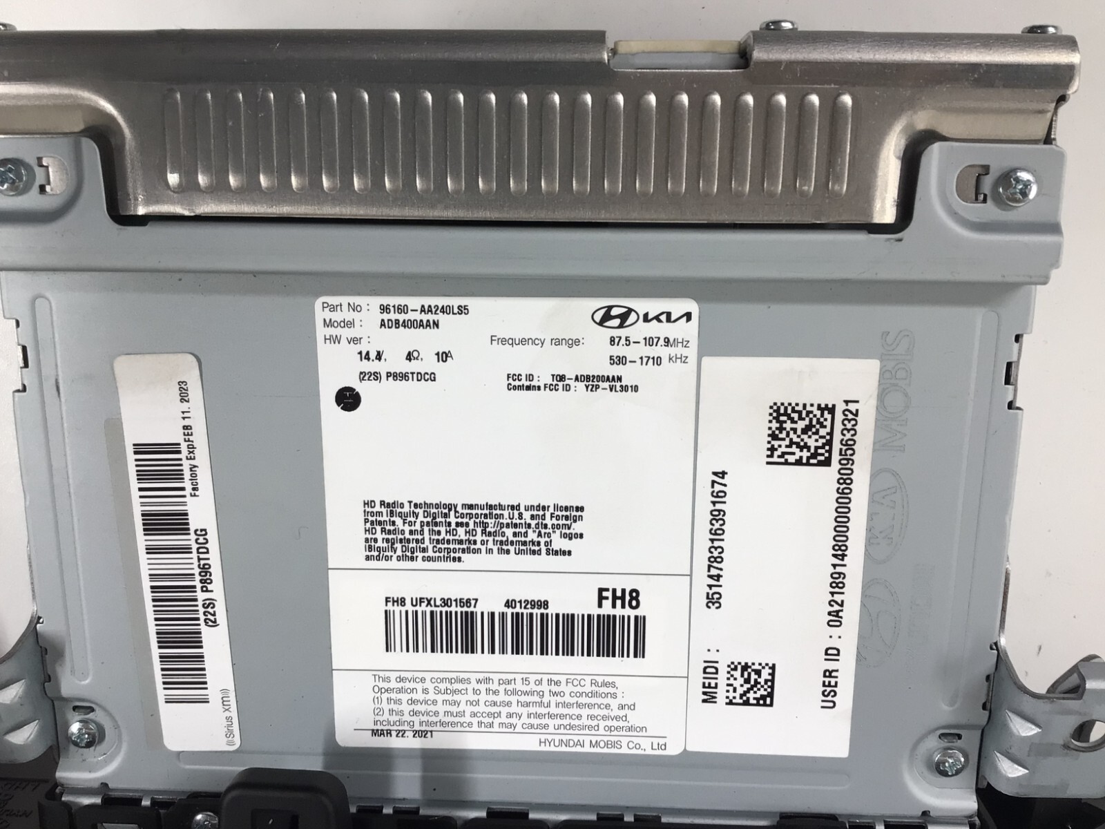 2021-2023 HYUNDAI ELANTRA SATELITE RADIO RECEIVER 8″ DISPLAY 96160-AA240LS5 OEM