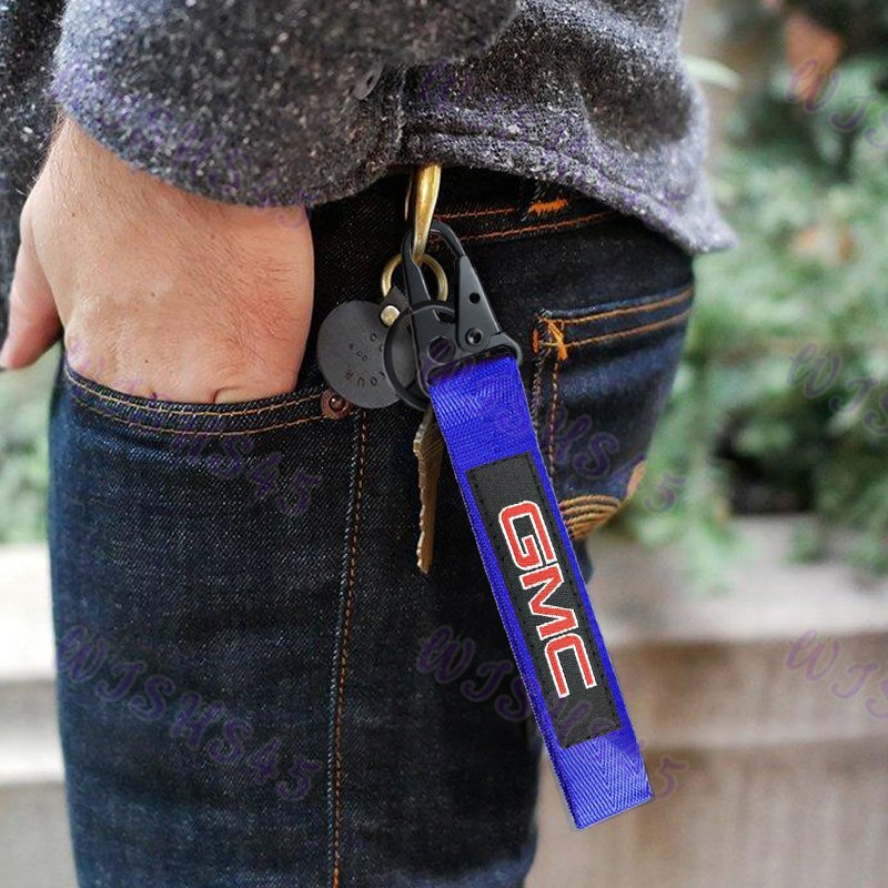 Metal Keychain Backpack key Ring Hook Strap For GMC Racing Blue Lanyard Nylon