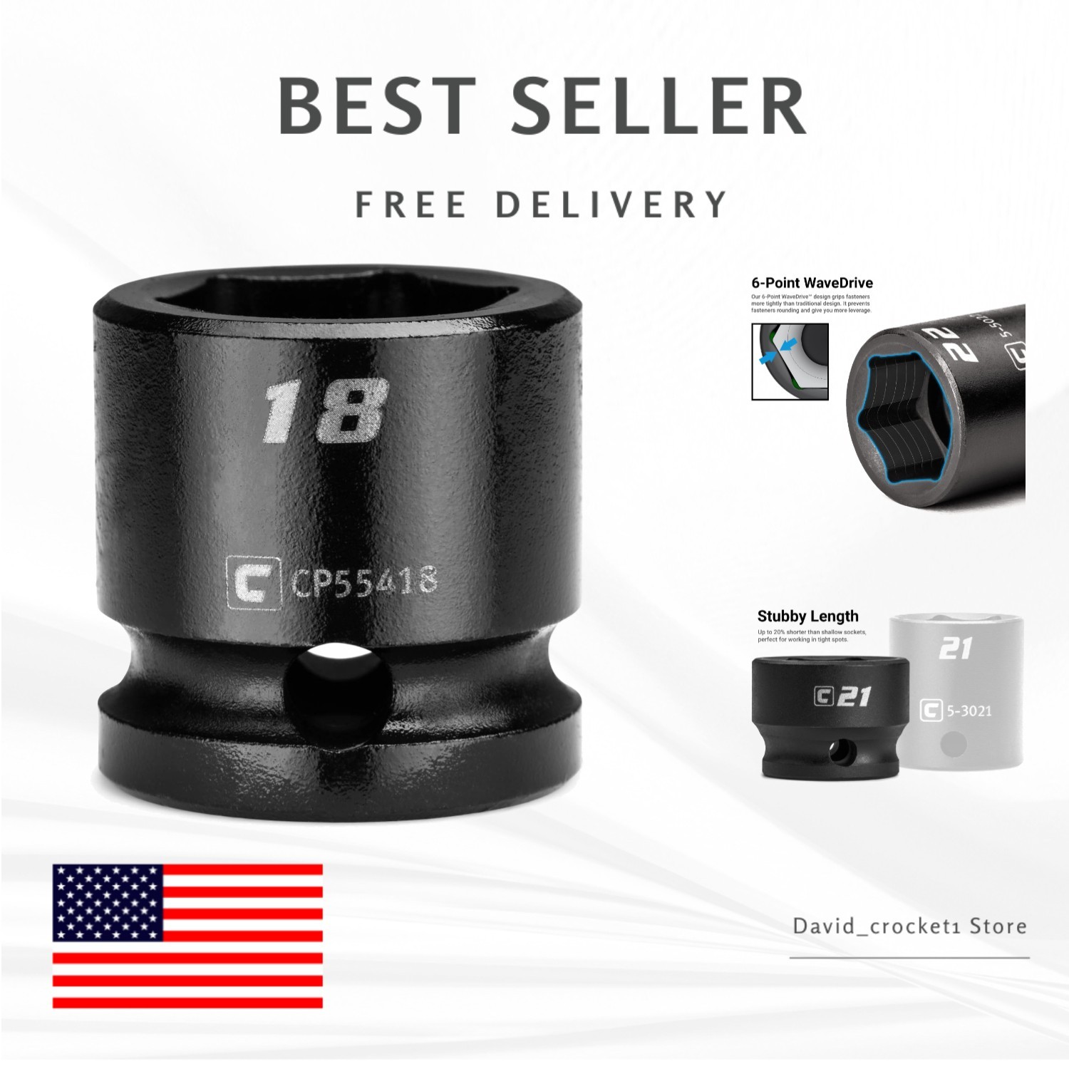 Durable 1/2 in. Drive Stubby Impact Socket – 18 mm, Corrosion-Resistant Coating