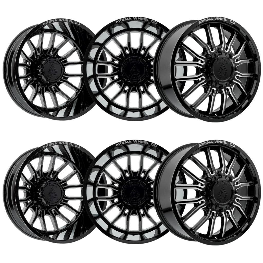 (Set-6) Arena Dually Thunder 22×8.25 10×225 -202mm Black Milled Wheels 22 Inch
