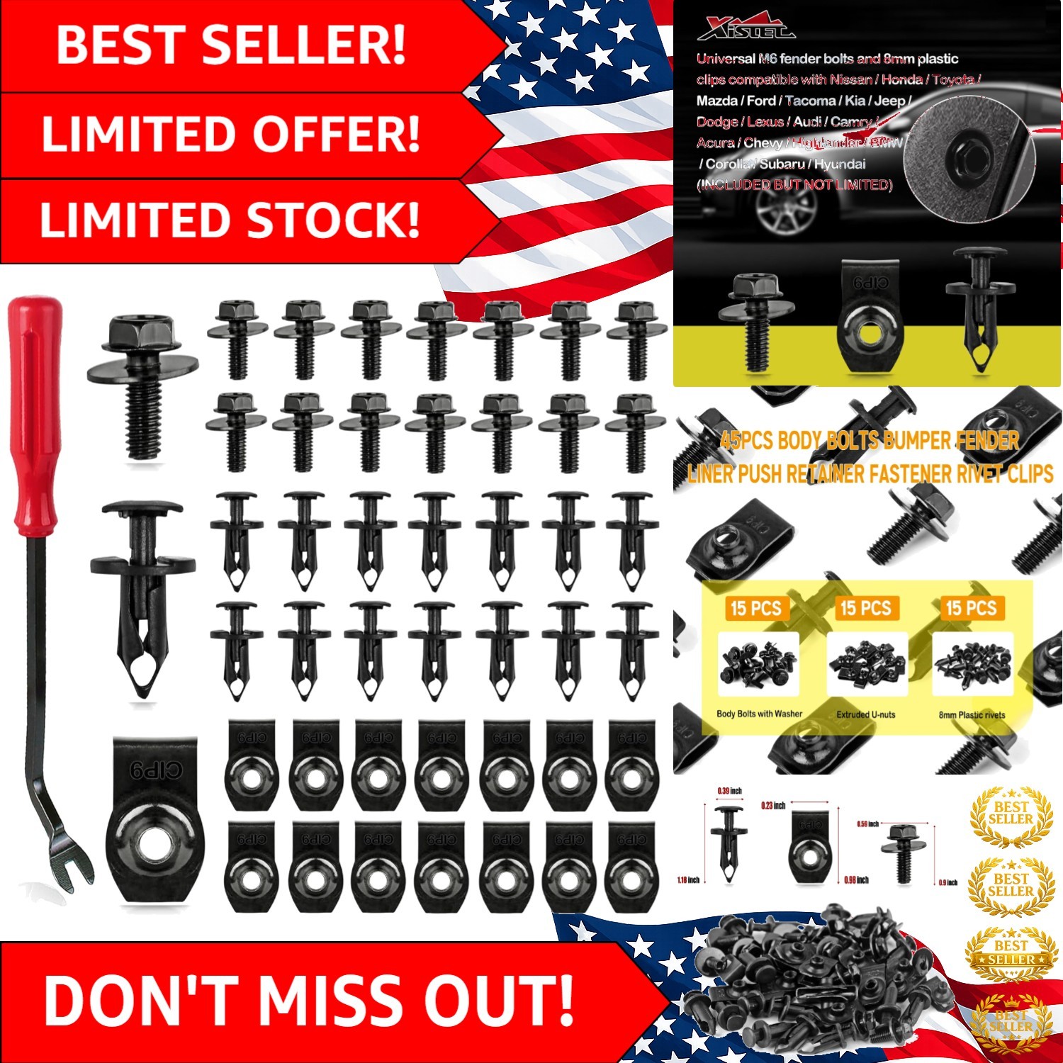 Ultimate 45PCS Vehicle Undercover Fastener Kit – Compatible with Infiniti, Honda