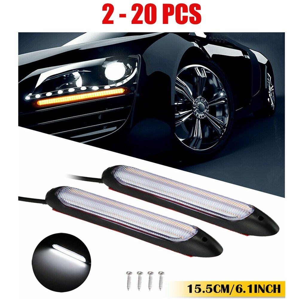 2-20X DRL Daytime Running LED Turn Sequential Lamp Headlight Strip Lights 6″