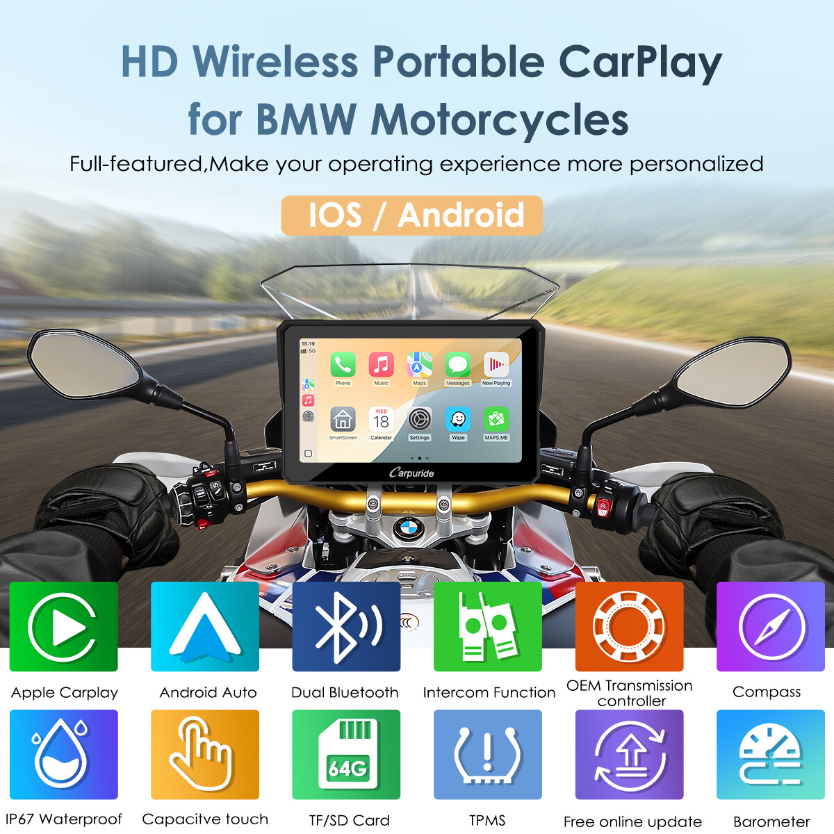 Carpuride W702BS Carplay Android Auto BMW Moto Stereo OEMTransmission Controller