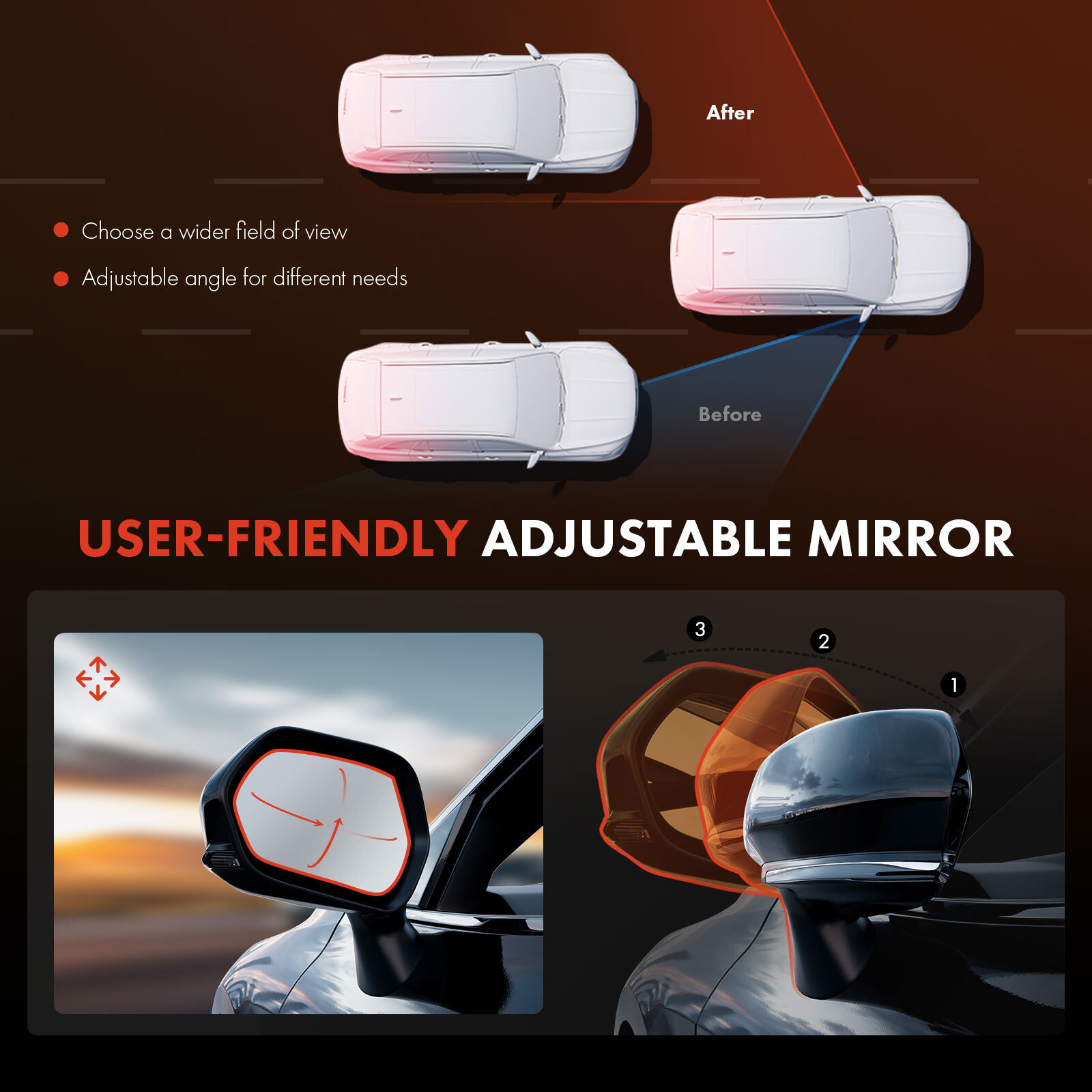 Driver Left Power Glass Adjust Mirror with 3 pin for Toyota Corolla 2020-2022