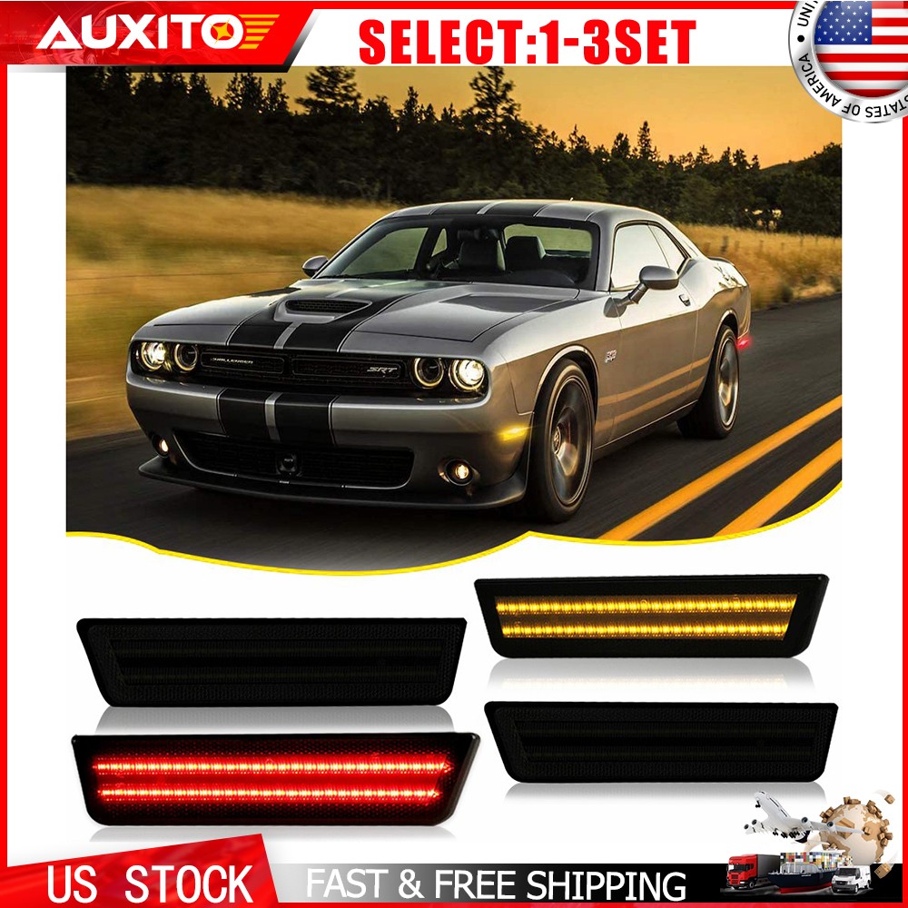 Smoke LED Side Marker Light for 08-14 Dodge Challenger Front Amber Rear Red SL