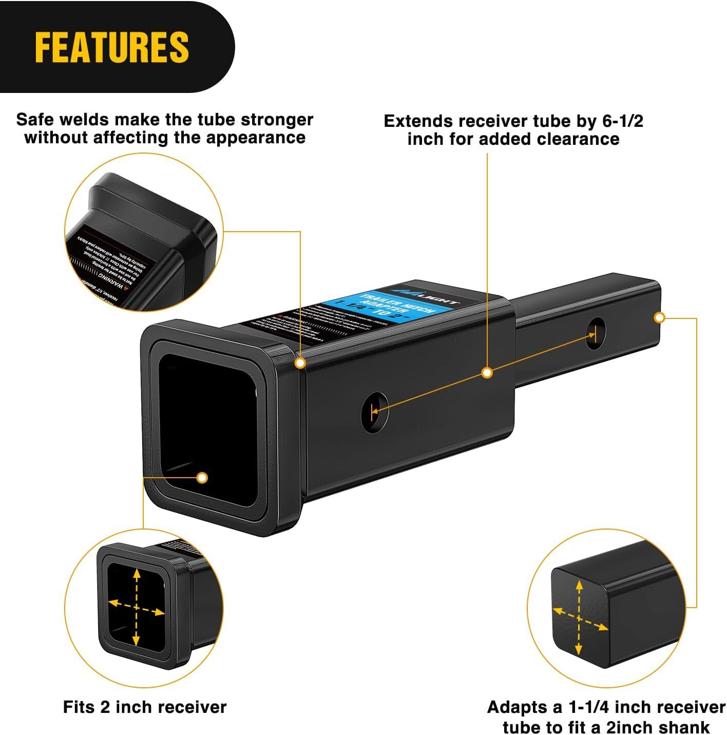 Nilight Trailer Dual Hitch Extender for 2 Inch Receiver with 2 Inch 6 Inch Rise