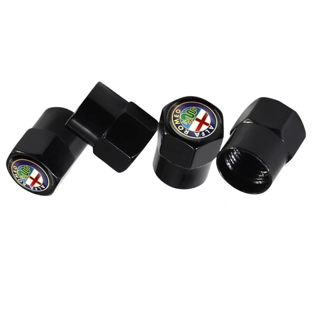 Compatible with Alfa Romeo 4Pcs Tire Valve Stem Caps Black Anodized Aluminum Set