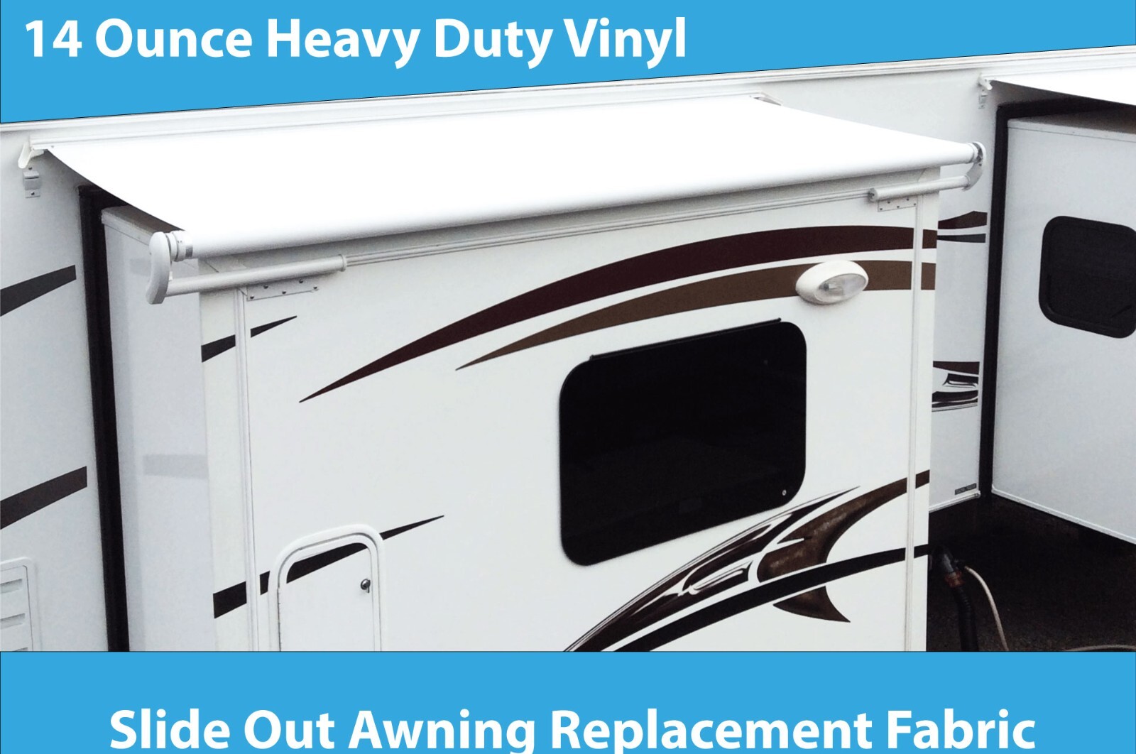 RV Slide Out Awning Replacement Fabric “White” 3 Year Warranty- Choose Size