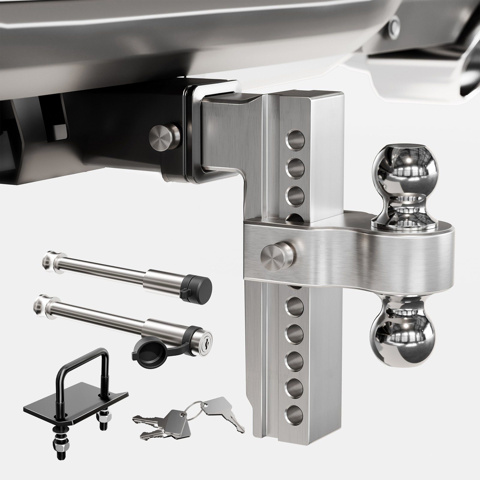 Adjustable Towing Trailer Hitch 12500lb 2″ Receiver 10″ Rise/Drop with lock