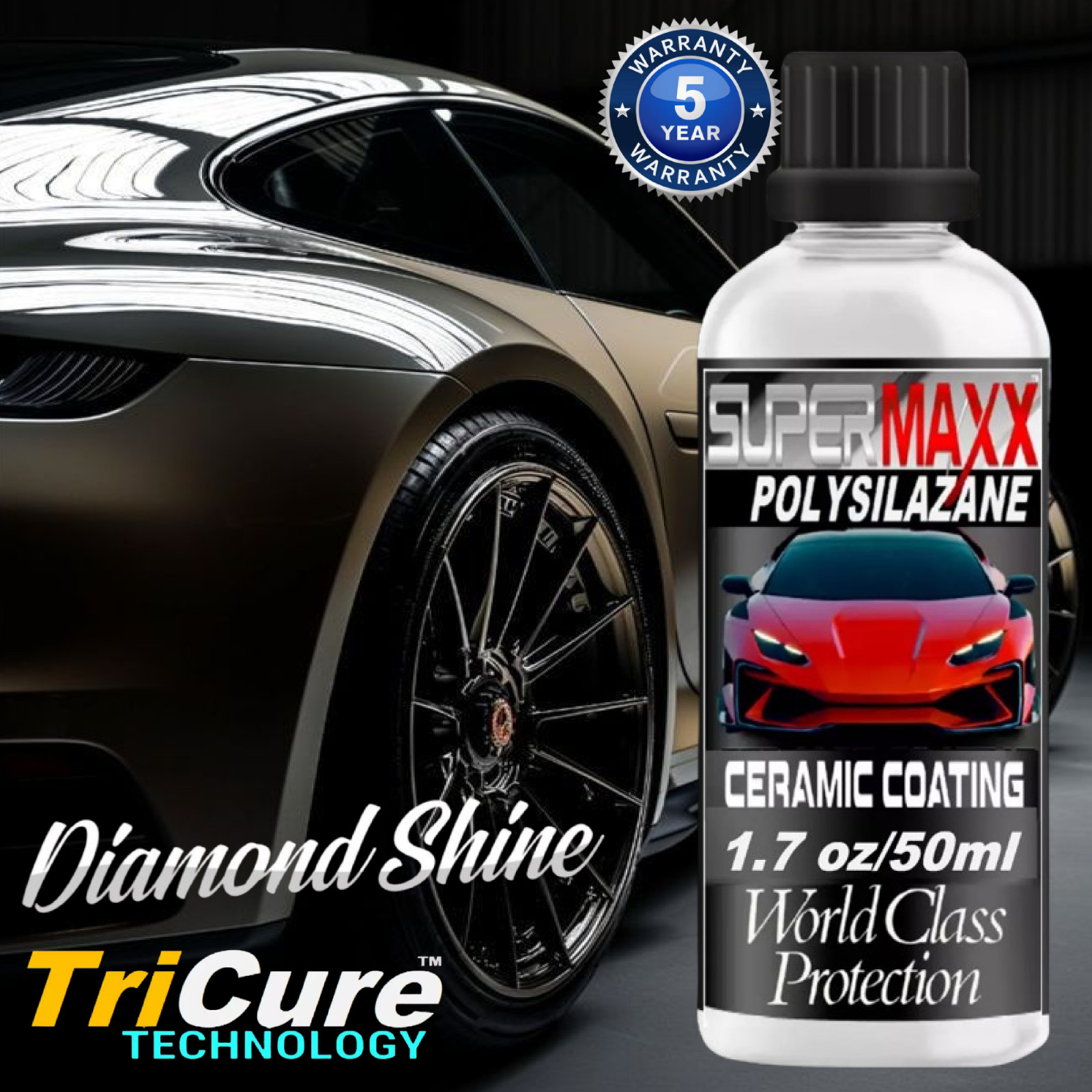 CERAMIC CAR COATING ADVANCED 5 YEAR DURABILITY “DIAMOND SHINE” – 50ML/1.7 OZ