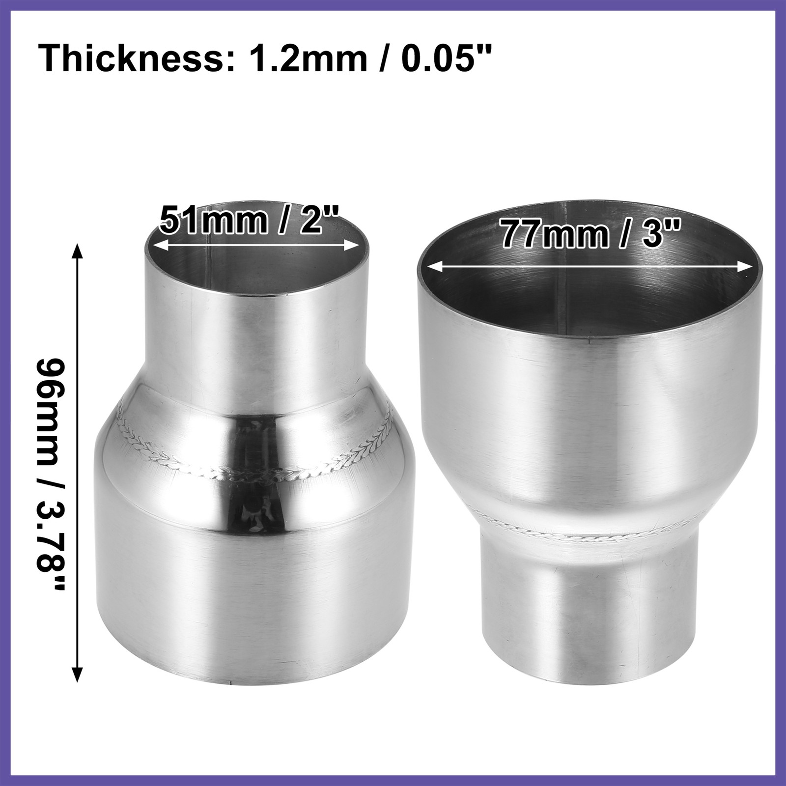 Universal 2 ID to 3″ ID Stainless Steel Exhaust Pipe Adapter Reducer Connector