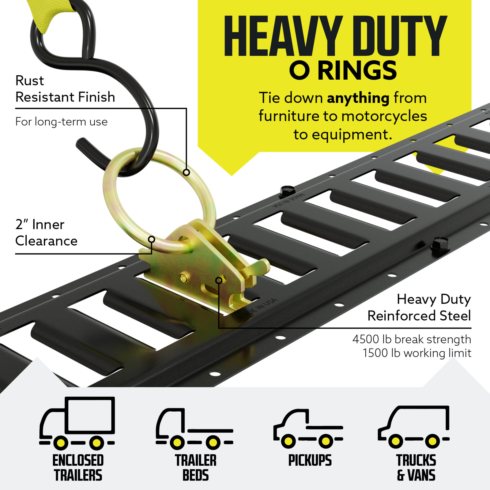 DC Cargo E Track Rails Tie-Down Kit 8′ Etrack Rail, E-track Rings, Anchors, Caps