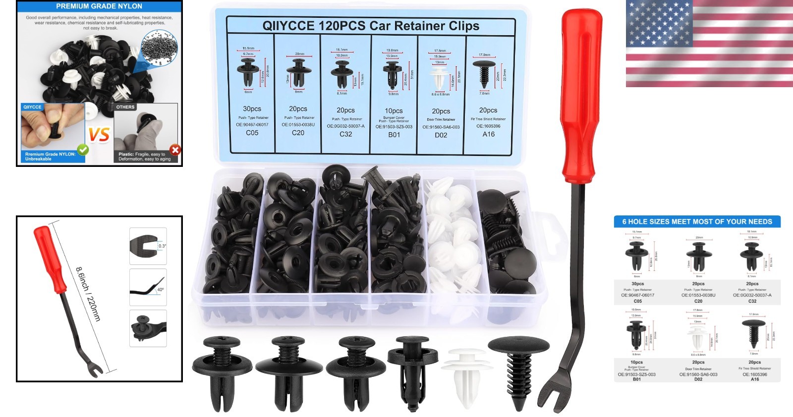 Durable 120PCS Car Fasteners & Clips – Ideal for Bumpers & Fenders, 6 Sizes