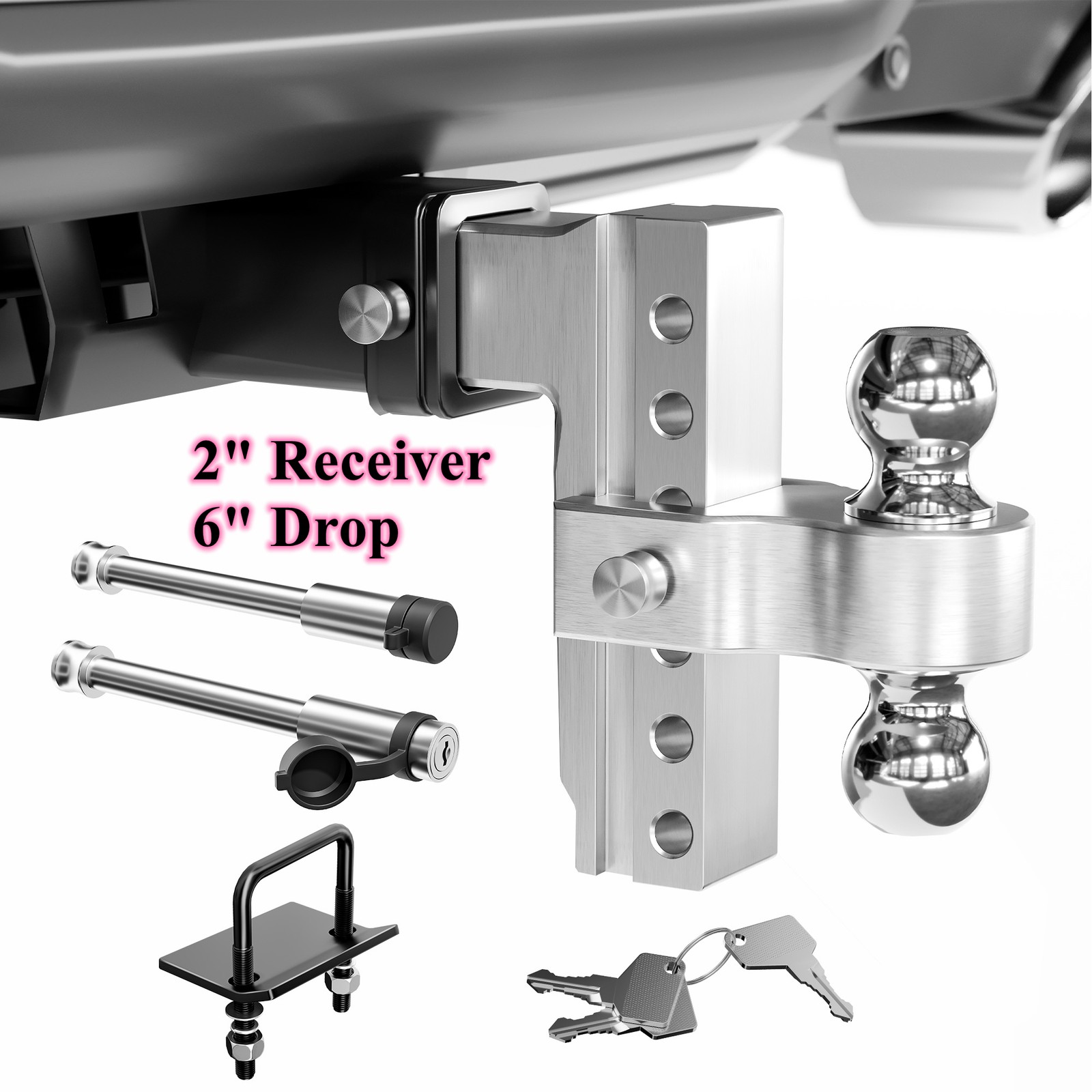 Adjustable Trailer Hitch Fits 2″ Receiver with 6″ Drop/Rise Drop Hitch 12500lb
