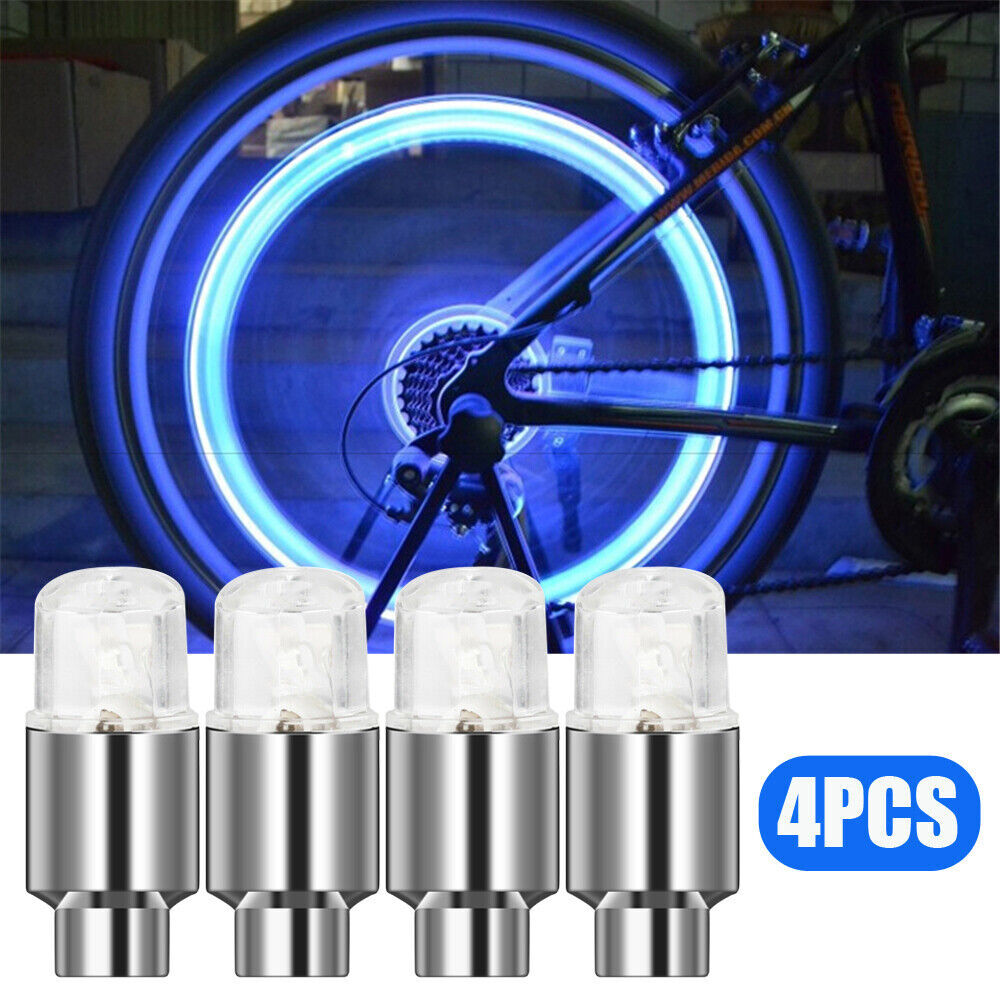 4x Car Tire Air Valve Stem Blue LED Light Caps Cover Auto Exterior Accessories