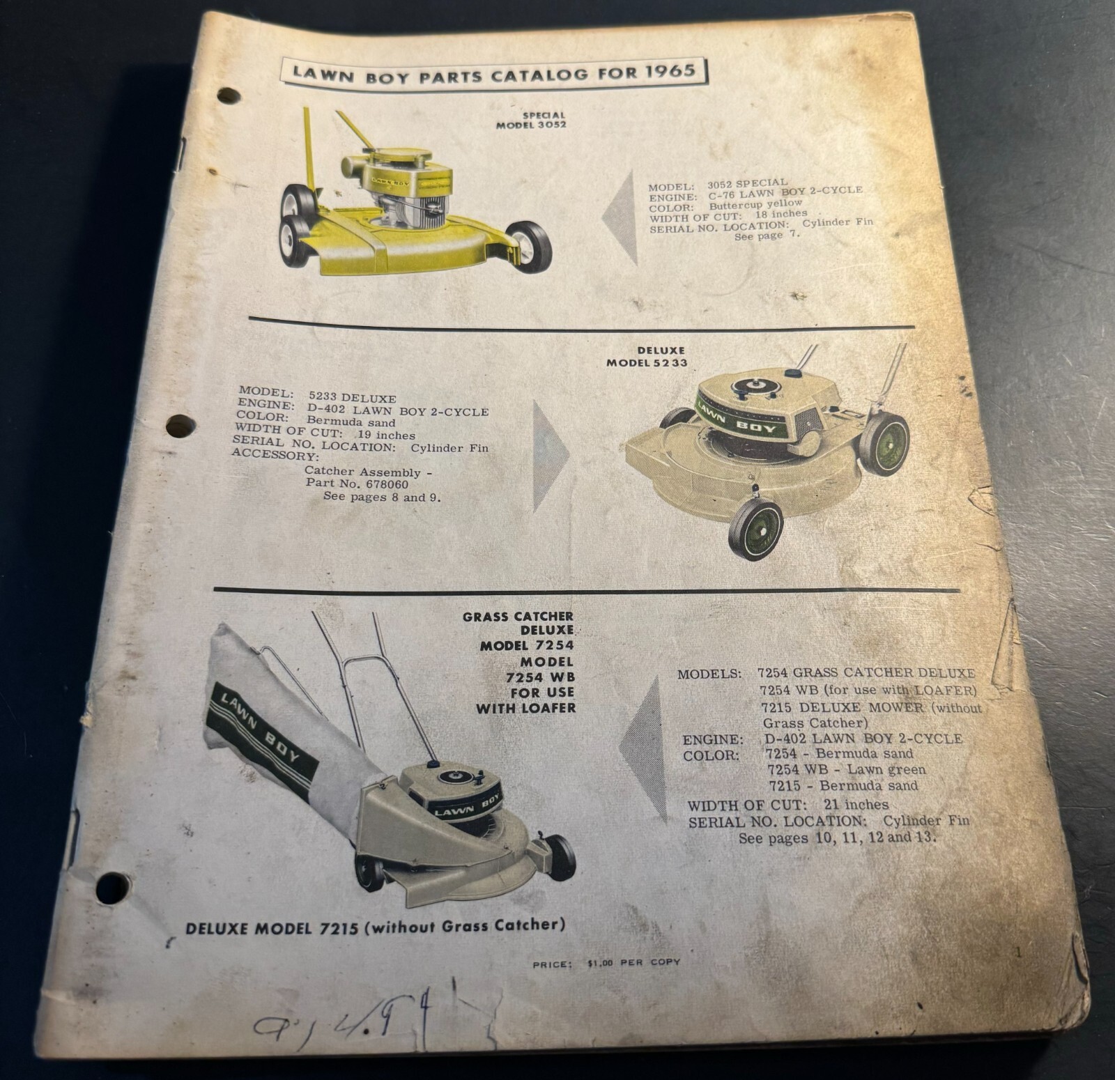 1965 LAWN-BOY MOWERS, TRIMMERS, TILLERS PARTS MANUAL 47 PAGES (417)