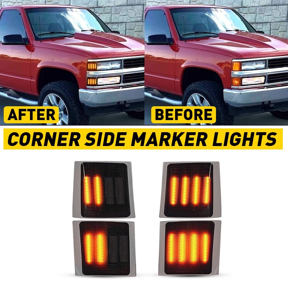 4PC Full Dynamic LED Corner Side Marker Light For 94-98 Chevy C/K 1500 2500 3500
