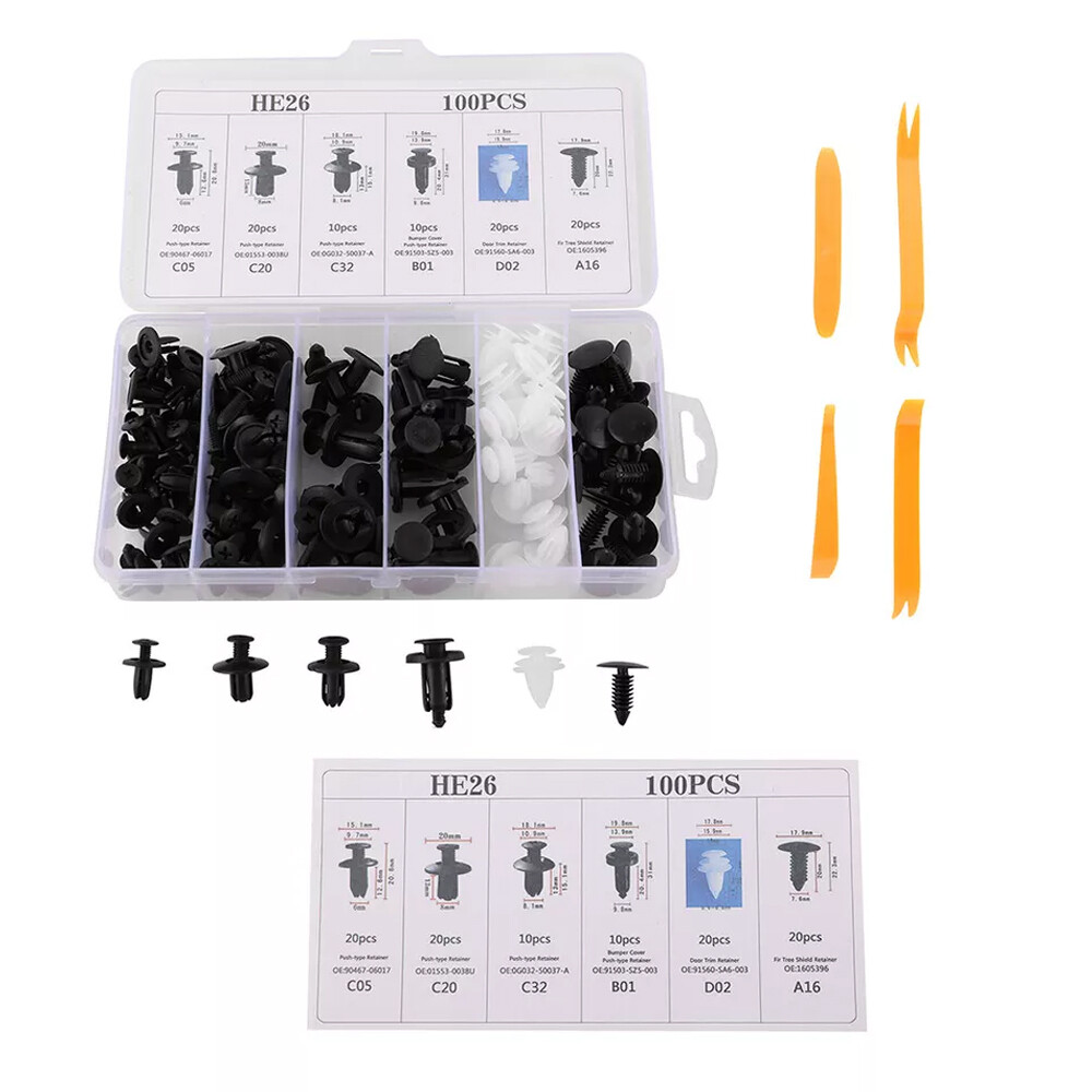 100PCS 4XTool Bumper Clips Auto Car Hole Plastic Rivets Fastener Fender Push Pin