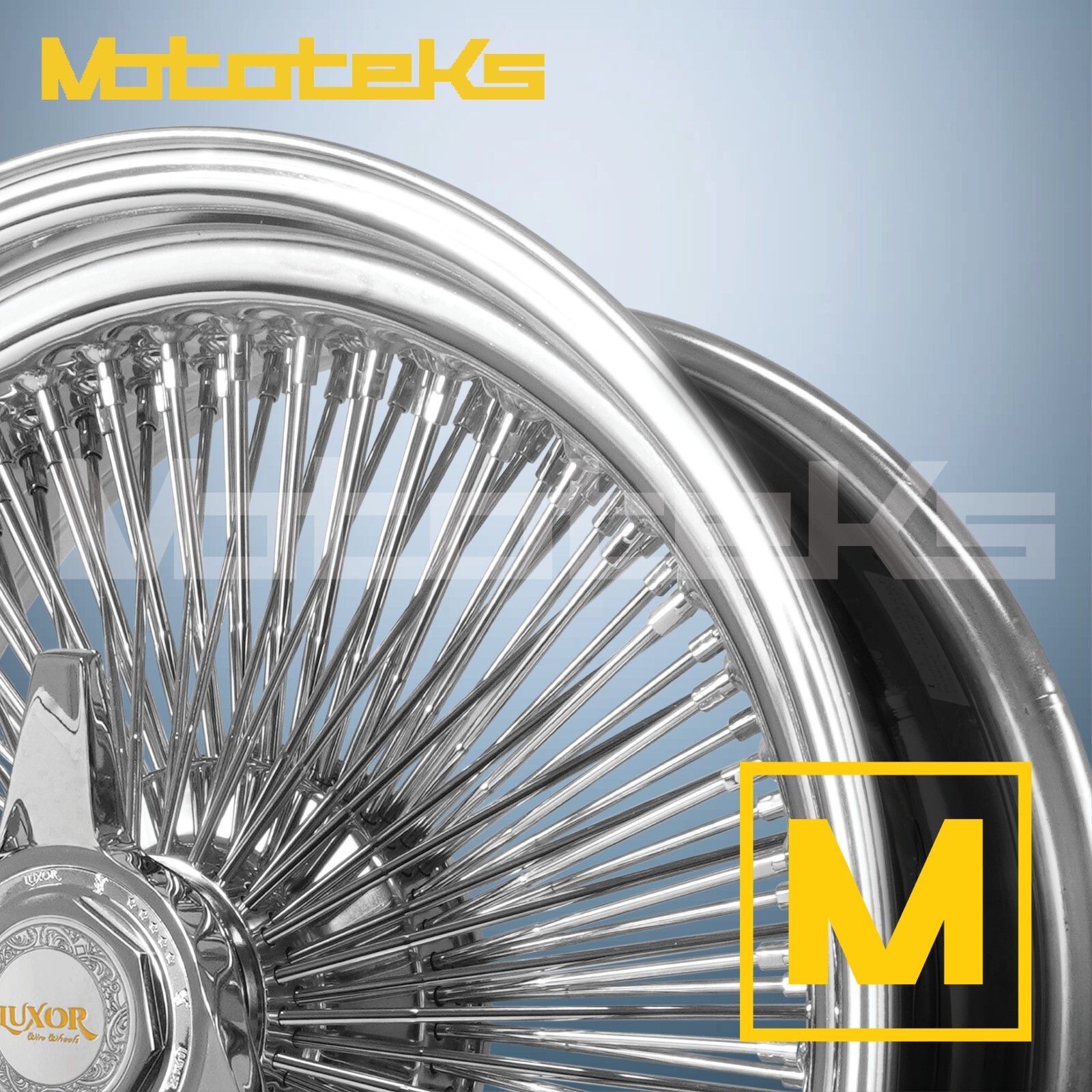 18X8 LUXOR WIRE WHEELS 100 STRAIGHT STD RIM CHROME SINGLE 1 PIECE WHEEL SET