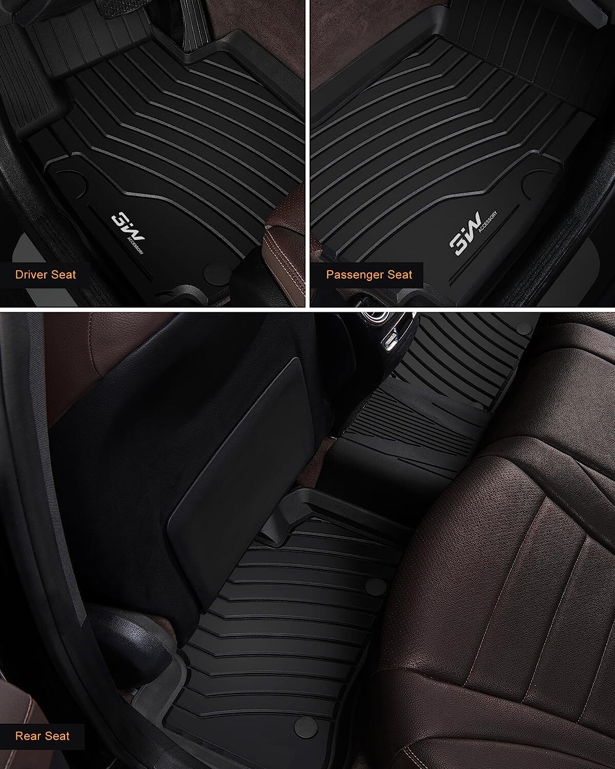 3W Floor Mats Cargo Liner For Mercedes-Benz GLC 2016-2022 All Weather TPE Mat