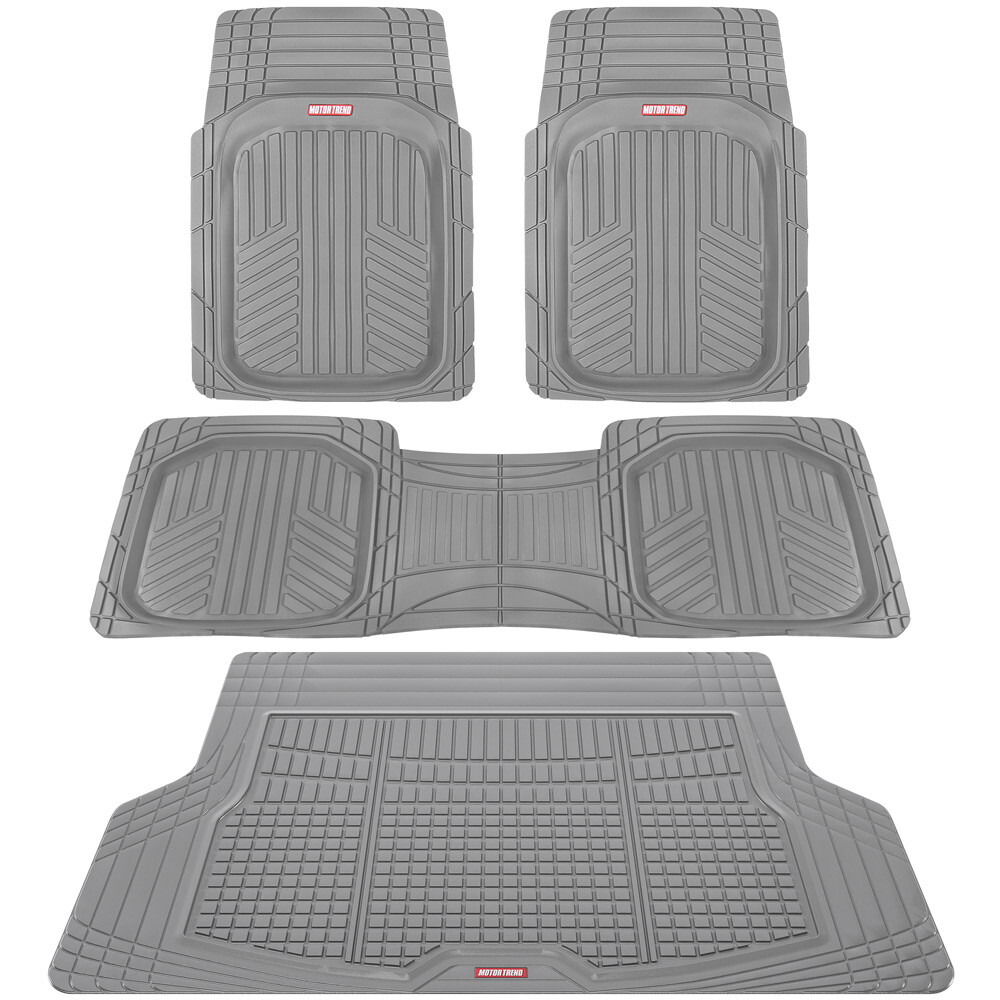 Motor Trend Odorless Deep Dish Thick Rubber Floor Mats & Cargo Liner- 4 PC Gray