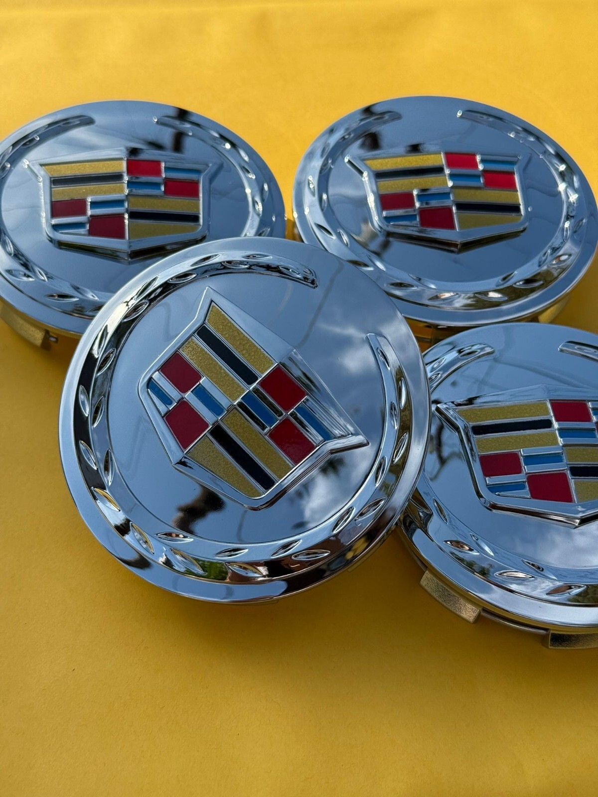 4 X Cadillac Chrome Center Caps 83MM, Satisfaction Guaranteed!