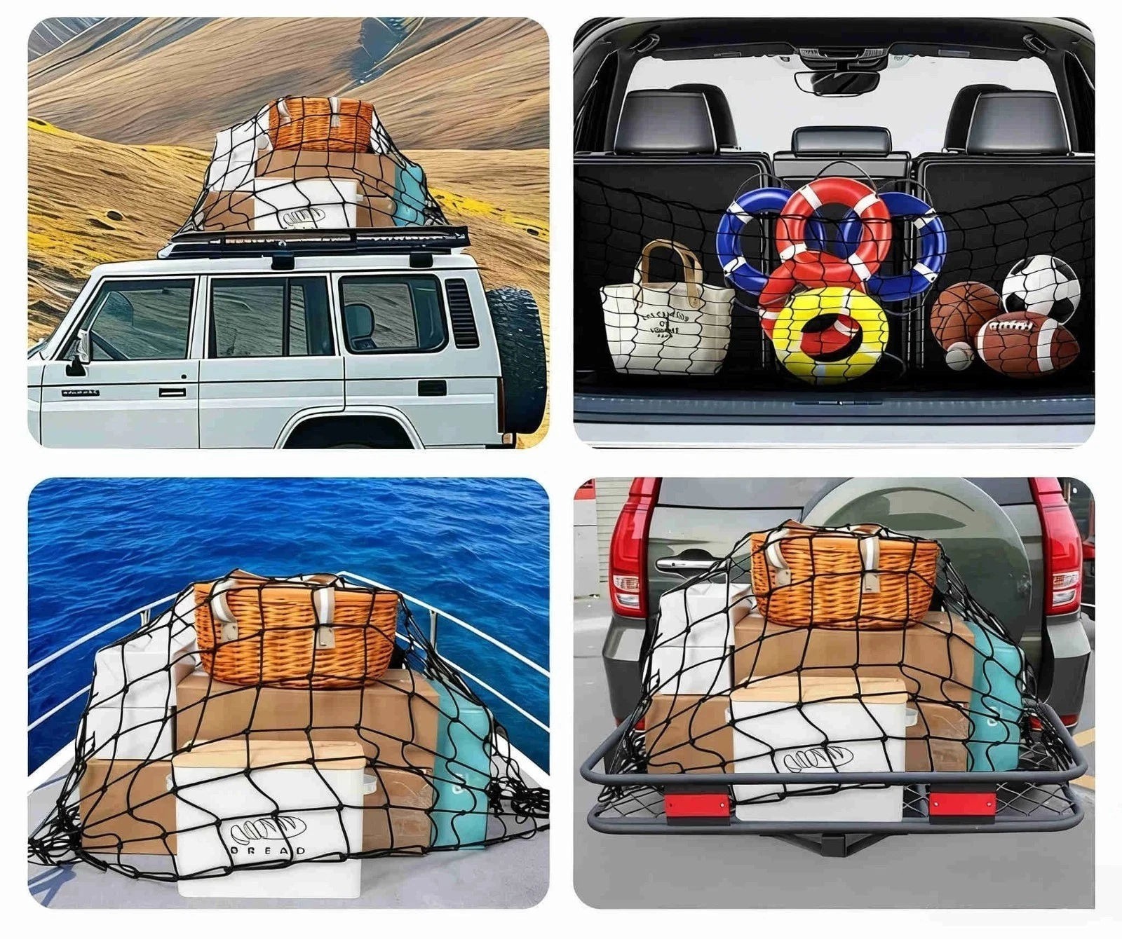Truck Bed Black Cargo Net Elastic 4’x6′ Stretches to 8’x12′ For Nissan Frontier