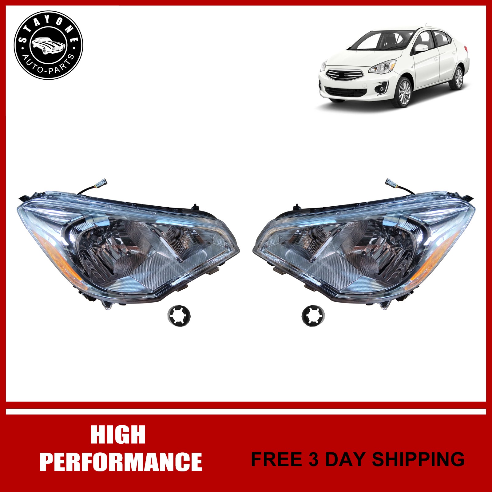 Headlight Assembly Left & Right Pair Fits 2017-2020 Mitsubishi Mirage G4