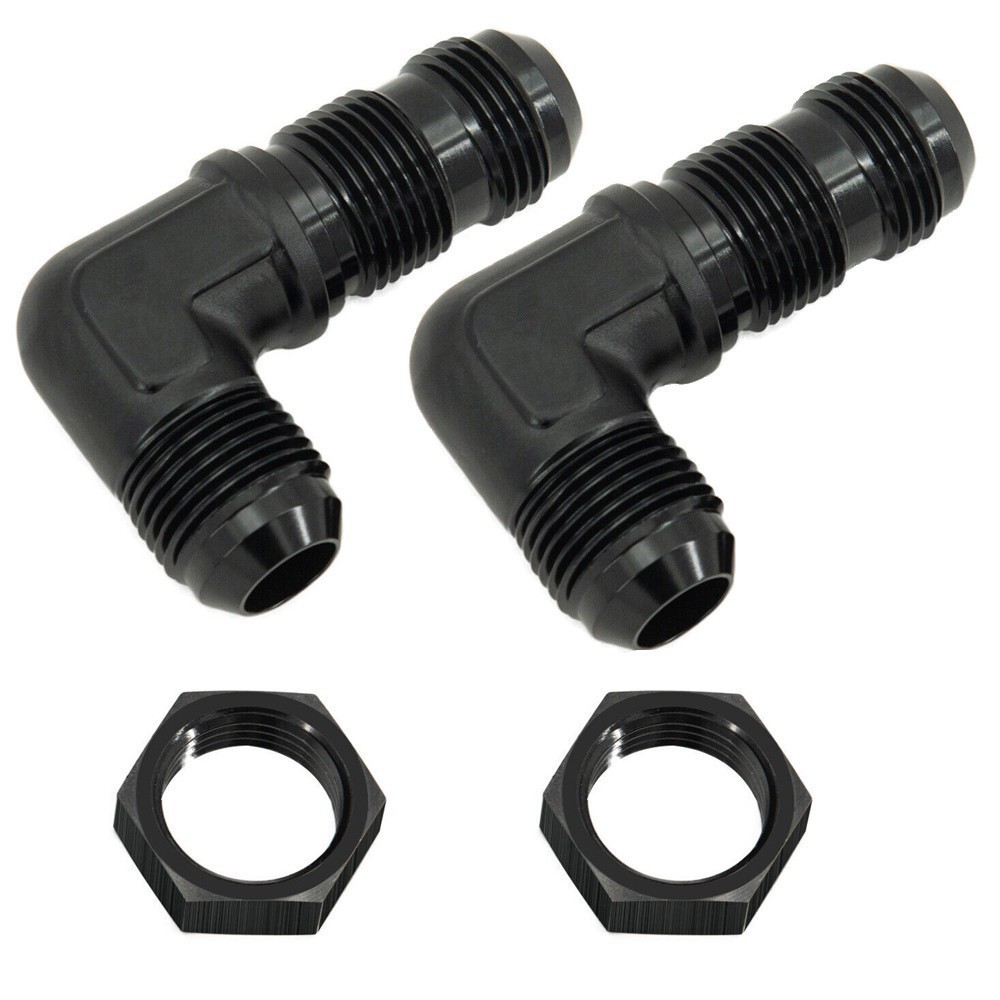 New 2Pcs 6AN/8AN/10AN Male to Male 90 Degree Bulkhead Adapter Fitting with Nut