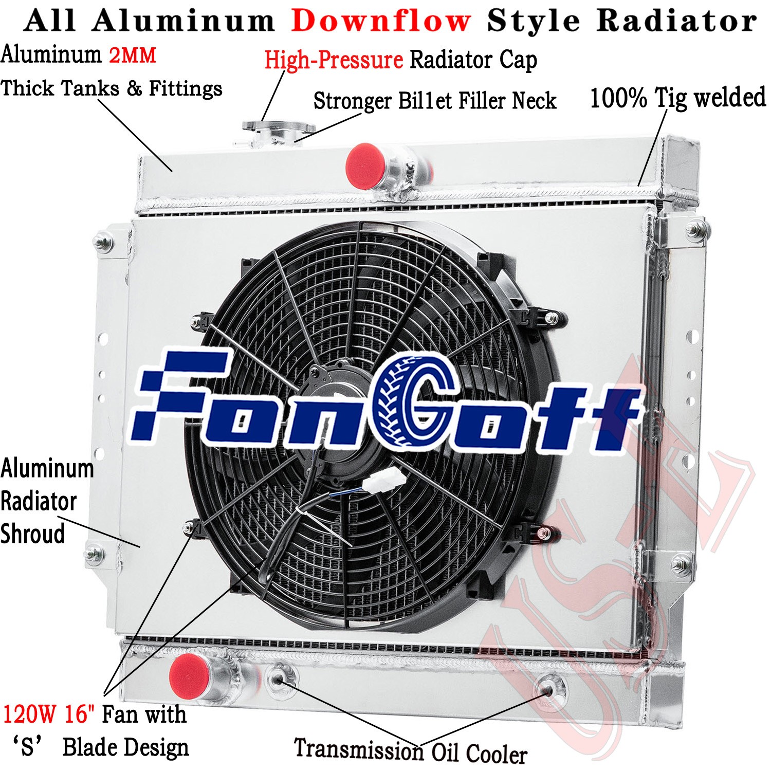 4-Rows Radiator Shroud Fan Fit 1959 1960 Cadillac DeVille Eldorado 6.4L V8 AT