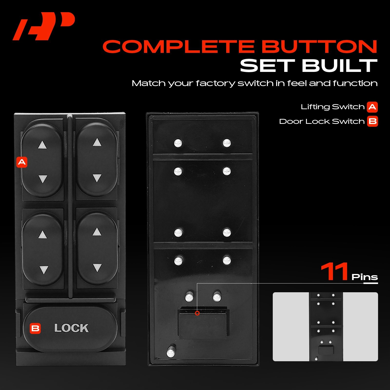 A-Premium Power Window Switch Front Left for Ford Escort Mustang Mercury Tracer
