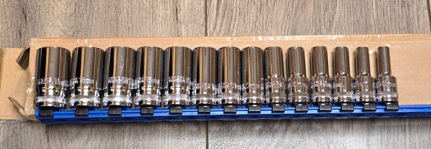 New 14 Piece 3/8″ dr, 6 Point Mid Length / Semi-Deep Socket Set, Metric, 6-19mm