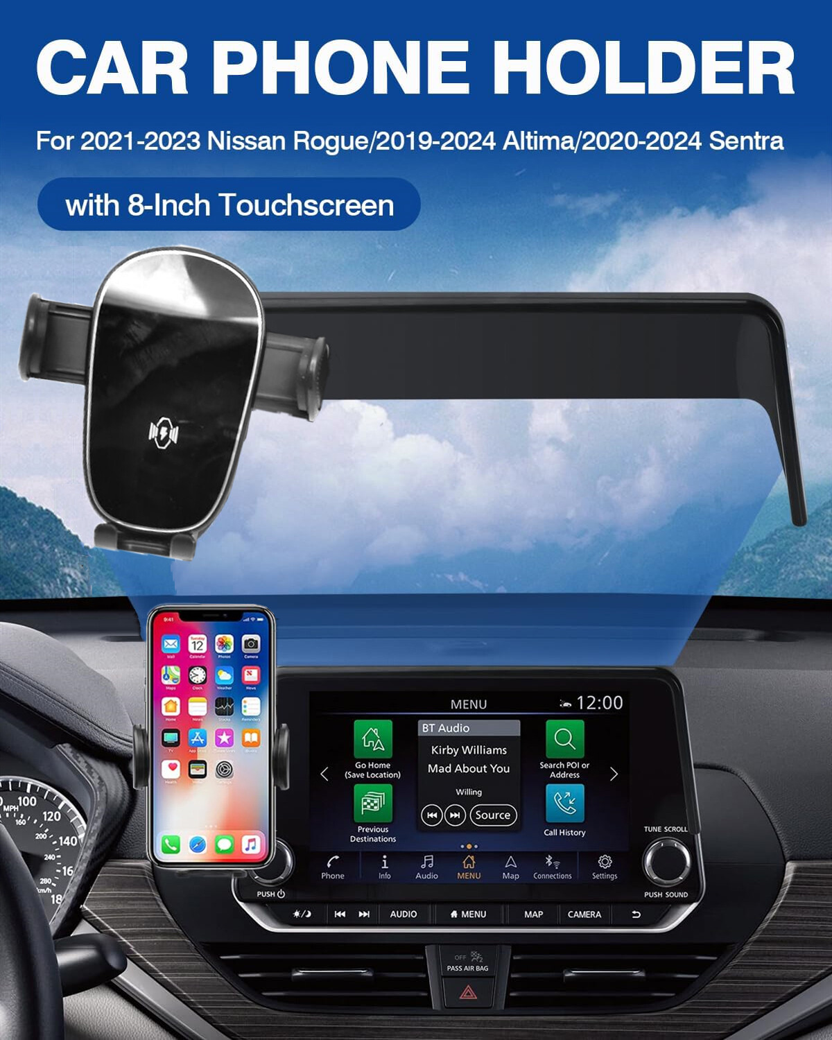 360 Car Phone Holder For 2021-2023 Nissan Rogue with 8″ Screen Mobile Bracket